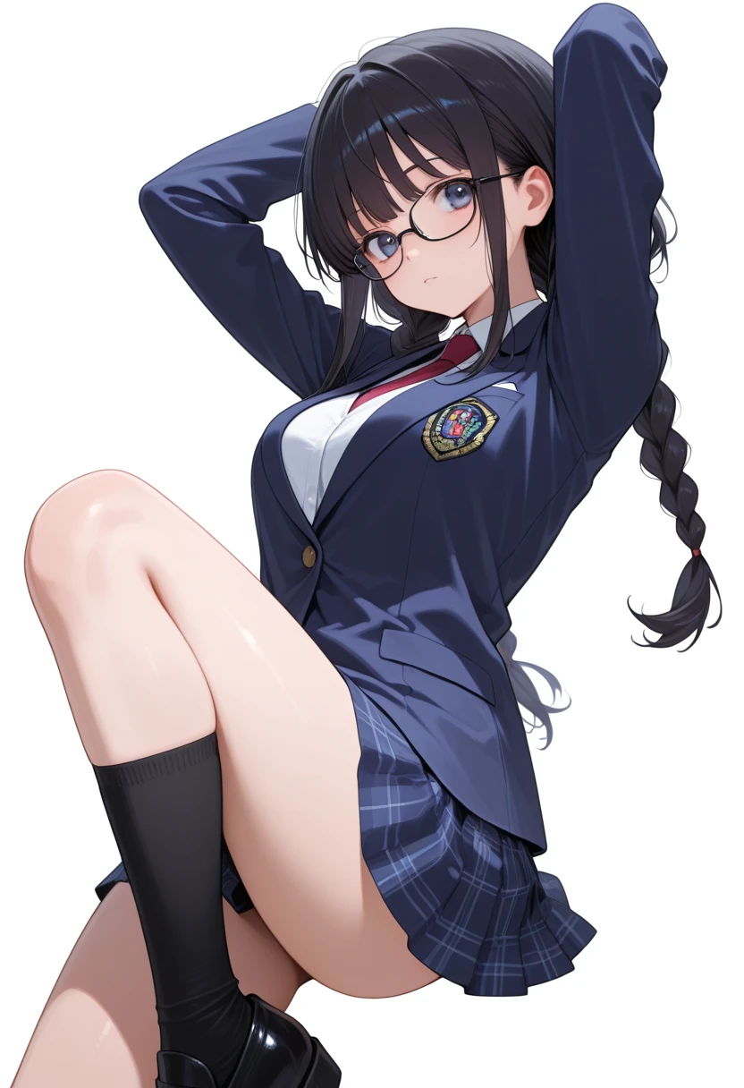 masterpiece, best quality, 1girl, solo, komi-san wa komyushou desu , black bikini:1,2, looking at viewer, (classroom), cowboy shot, grin smile, squatting:1.2, show panties:1.2, spread legs:1.2, bare feets, 