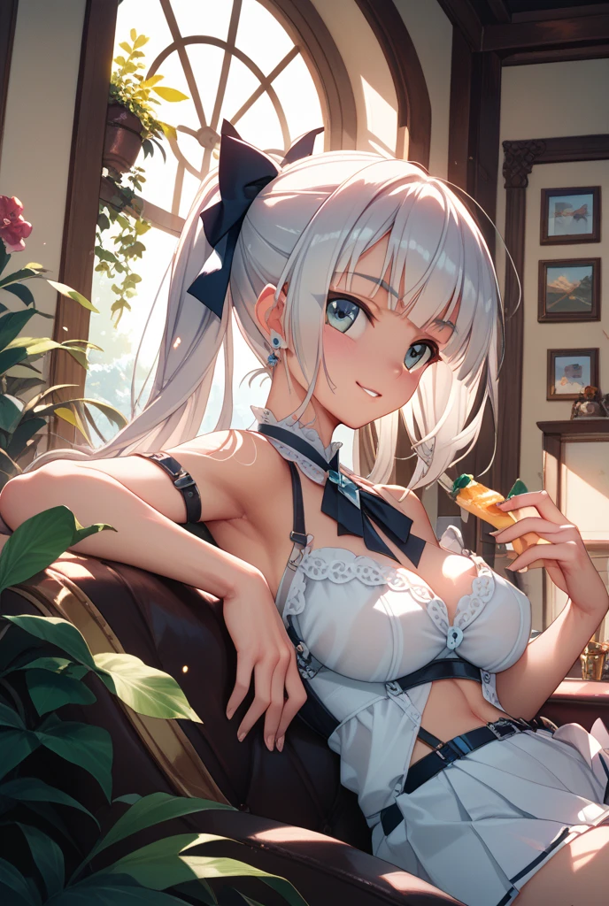 Kasumi Yoshizawa, Yoko Asagiri, Bikini Armor, Full Length Image, High Quality, Ponytail, Small Breasts, Bangs, Smooth Thighs, Patsun, Top Quality, Ultra High Definition, Fine Eyes, Slender Legs, Fine Beautiful Eyes, 8K, White Bikini, Butt Protruding, Silver Hair