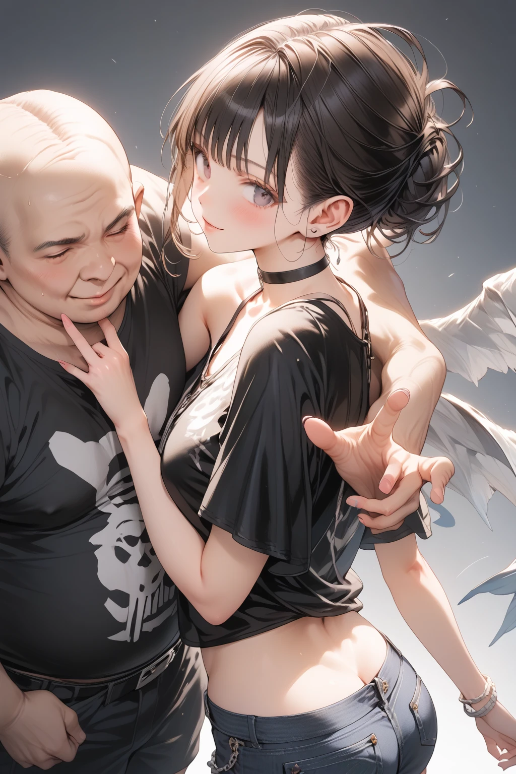 Woman grabbing her boob, mientras un hombre la manosea