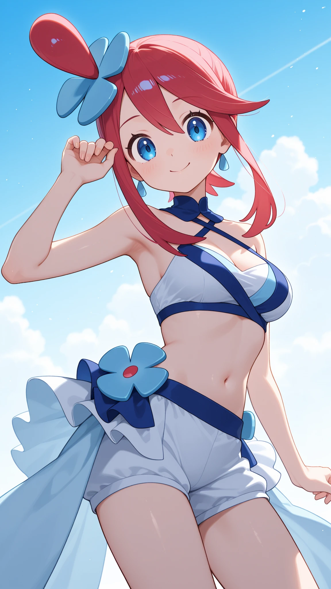 masterpiece, best quality, PIXIV,arcana,Windranger anime style, 1girl, solo, naked ribbon, breasts, long hair, hair ornament, flower, simple background, ribbon, blush, navel, blue background, arms up, kneeling, gift, closed mouth, medium breasts, looking at viewer, socks
<lora:Windranger:1>