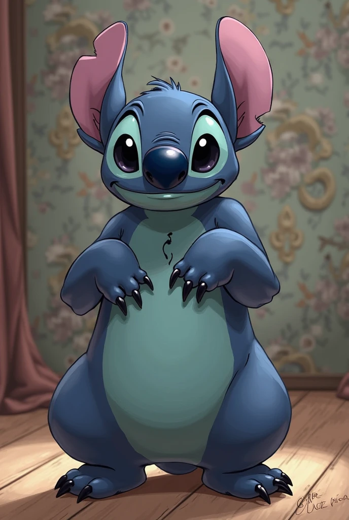Furry, solo, anthro, cub, young, male, sexy look, human cock, small cock, uncut cock, flaccid, foreskin, small balls, ass, Dandi, Stitch