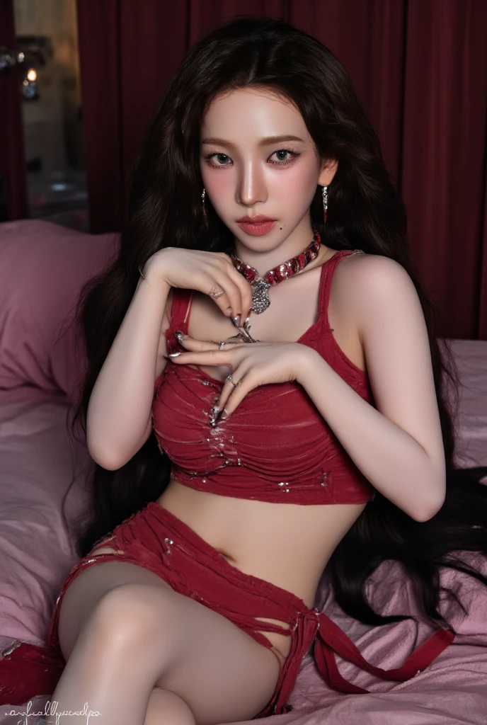 Top image quality、Raw photography、A high resolution、20-year-old cool Korean、big round chest、thin silk jacket、red lace underwear、Beautiful Eyes of Details、very elongated eyes、Beautiful eyelashes、Beautiful double eyelids、eyeshadows、 wearing super tight mini boxers,long legs,medium thighs, beautiful eyes finely detailed、elongated eyes、long eyeslashes、Beautiful double eyelids、eyeshadows、earrings、shiny white skin、