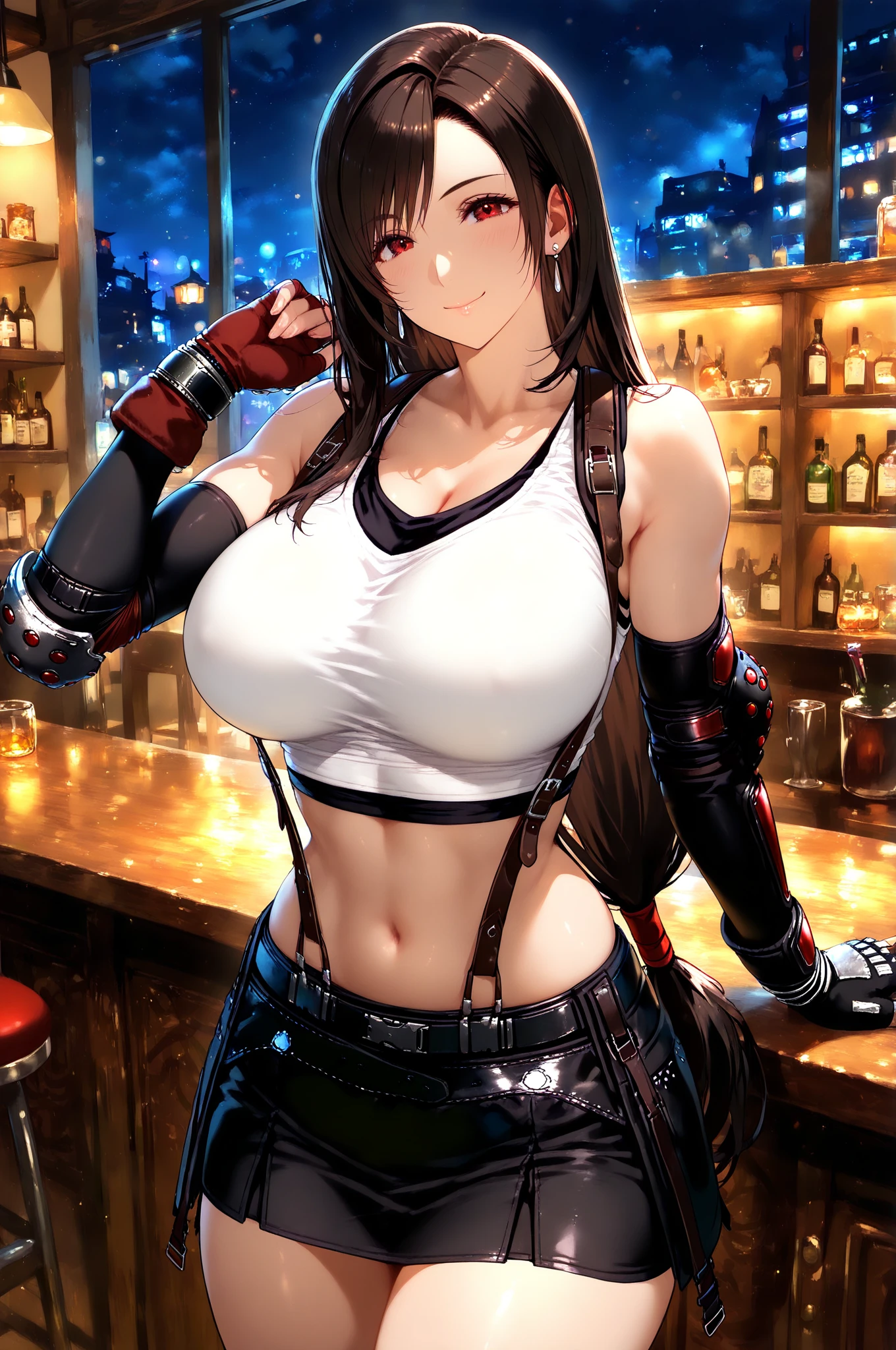 Working in a bar at night、Tifa Lockhart　High leg cut outfit　Large Breasts　Big penis　attractive vagina　Having sex　Sensual pose　A lot of semen