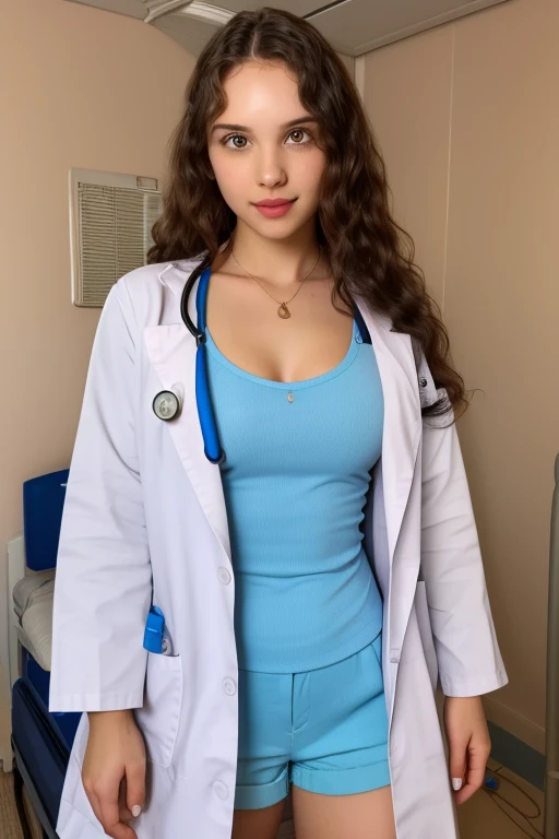 1 naked woman showing off her vagina, wearing a white coat without a bra, not wearing a bra, oil all over the body, minyak