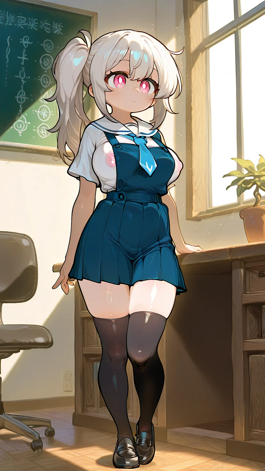 bright classroom, , 1girl, thick legs, thick thighs
