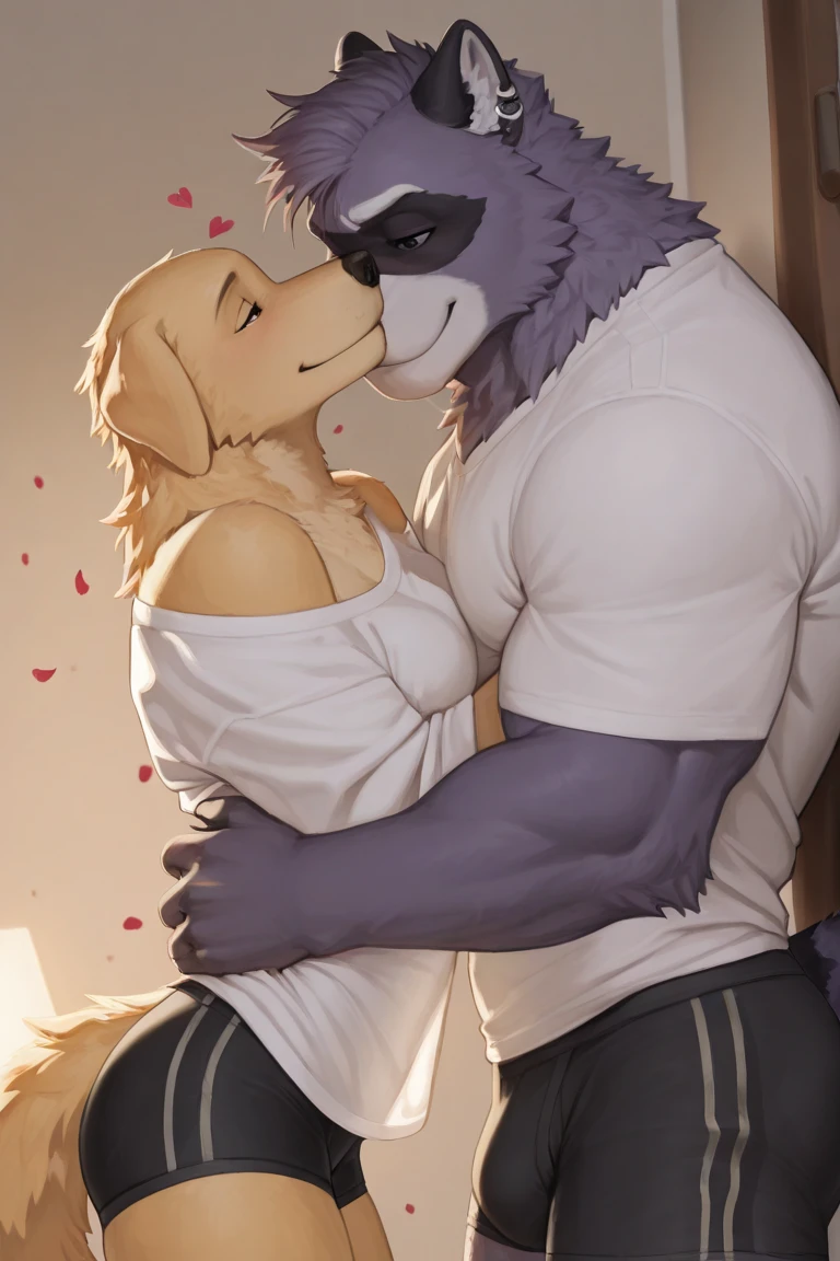white fur, white body, looking down, touching his index fingers together, smiling, duo, erection, having anal sex, from front, anal penetration, facing another, pinned against wall, legs up, ((kissing)), realistic BoyKisserFur blushing standing, nervous, by zaush, by ruan jia, by jay naylor, by nuzzo, by disney, by pino daeni.