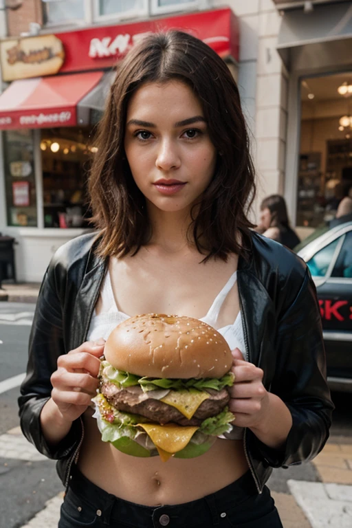 create an Advertising image perfect and realistic realistic photo of an x burger on Italian bread, I want it in a square with a trailer in the background, on a starry night, with a cozy trailer in the background with vintage chairs
