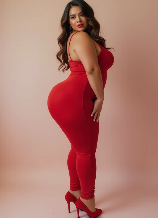 Indonesian woman, chubby body, wearing long dress