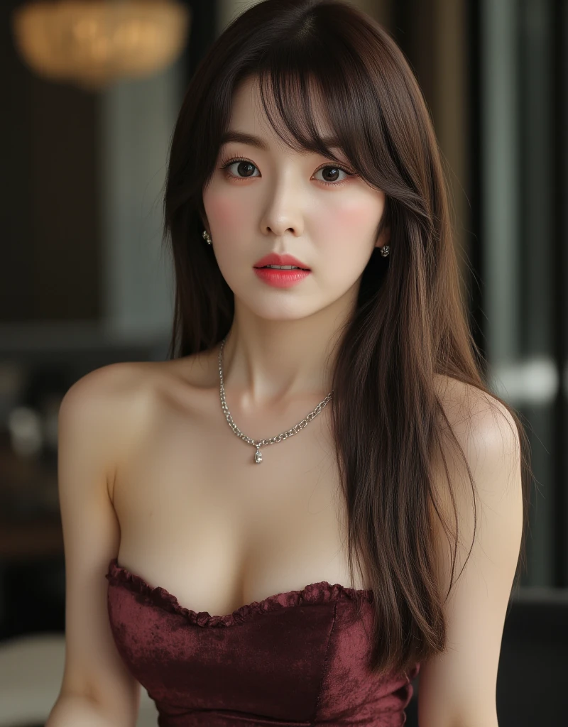 1 Girl,living room,Soft Light,Chinese Beauty,Sleeveless short dress,Dark-haired,Length of hair