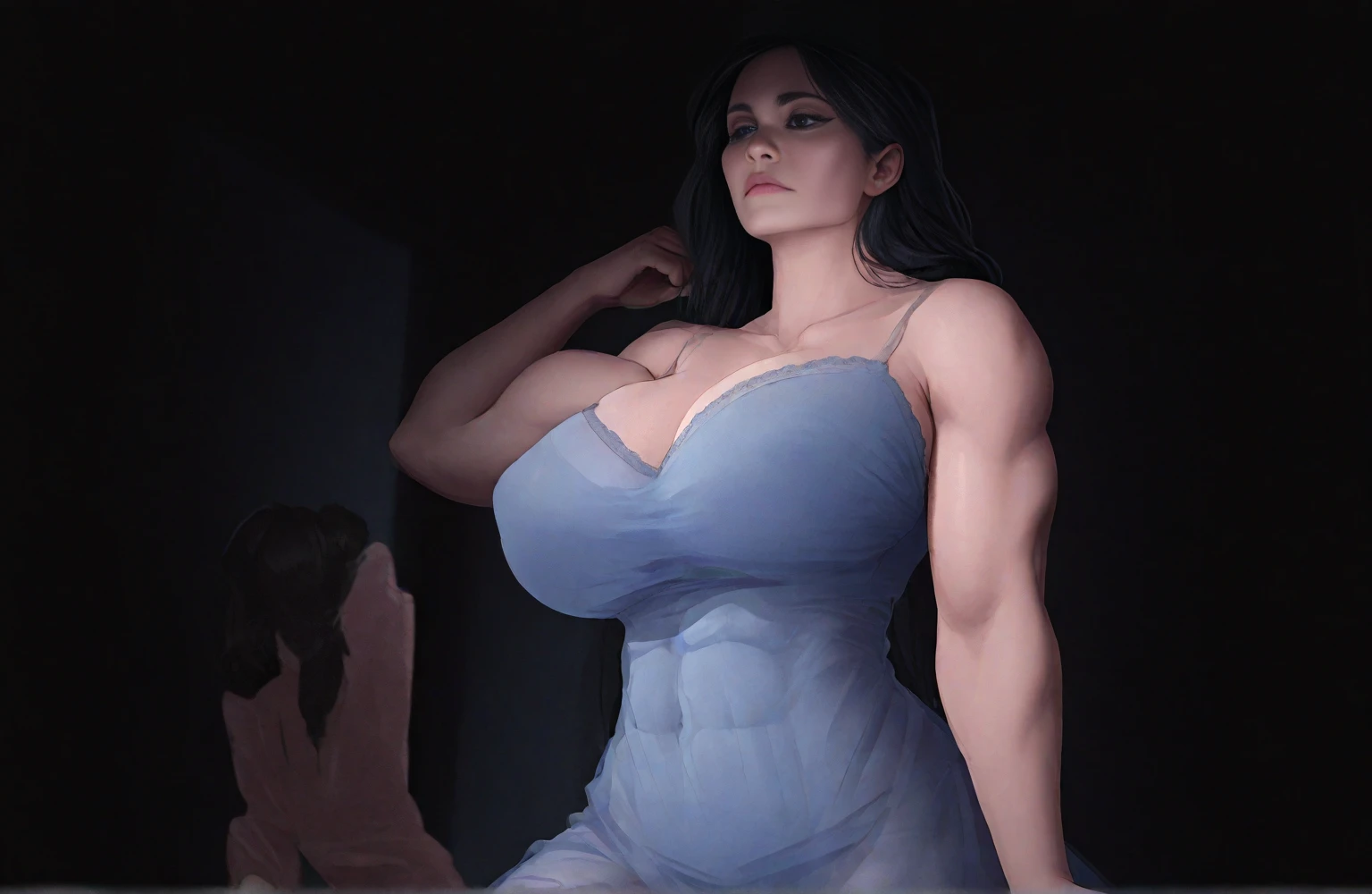 (((front view))), ((Unreal Engine 5)), ((Masterpiece)), ((ultra high definition)), ((ultra high resolution)), ((full sharpnesaximum quality)), ((Cinematic)), ((8k)), ((very mature woman)), ((extremely beautiful)), ((huge muscular woman)), ((very tall woman)), ((full body)), ((ultra detailed face)), ((ultra detailed eyes)), ((very blue eyes)), ((ultra realist eyes)), ((ultra detailed irises)), ((totally normal irises)), (((identical irises))), ((ultra delicate hands)), ((ultra detailed hands)), ((ultra detailed fingers)), ((natural lightinalicious smile)), ((huge breasts)), ((very big ass)), ((huge ass)), ((huge body)), ((ultra wide hips)), ((huge hips)), ((ultra wide hip bones)), ((very wide pubis)), ((ultra thick thighs)), (((ultra thin waist))), ((natural skin), ((totally ultra realistic)), ((repeat the same face)), ((always the same face)), ((always repeat the same face)), ((always the same body)), ((always the same proportions)), ((very flat belly)), ((looking at the camera)), ((wearing mini skirt and bra)), ((wavy hair)), ((long hair)), ((in the monument valley arizonery hot)), ((pear shaped body)), ((natural colors))