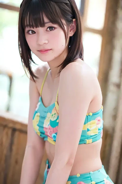 (((​masterpiece))), (((Full body photo)))， (One beautiful Japan girl, classmates, Innocence，kawaii) ，超A high resolution, Realistic, ultra-detailliert, 8K,top-quality, Extremely detailed, Detailed background,A slender,very beautiful japanese girl, (Detailed face:1.3), (Bery short hair，Cute Hair Ornament，A dark-haired :1.4), (a baby face，kawaii系,adorable 14 year old girl), (Perfect body:1.1), (Cute separate swimsuit with white frills), Gentle smile，Show your beautiful teeth,((Focus on the crotch))，Poses with movement，rosy cheeks，Super Detailed Face、Detailed lips、A detailed eye、small gravure idol，Transparent skin、Lori，Photorealistic:1.37，no-makeup，Neutral Lighting，in a pool