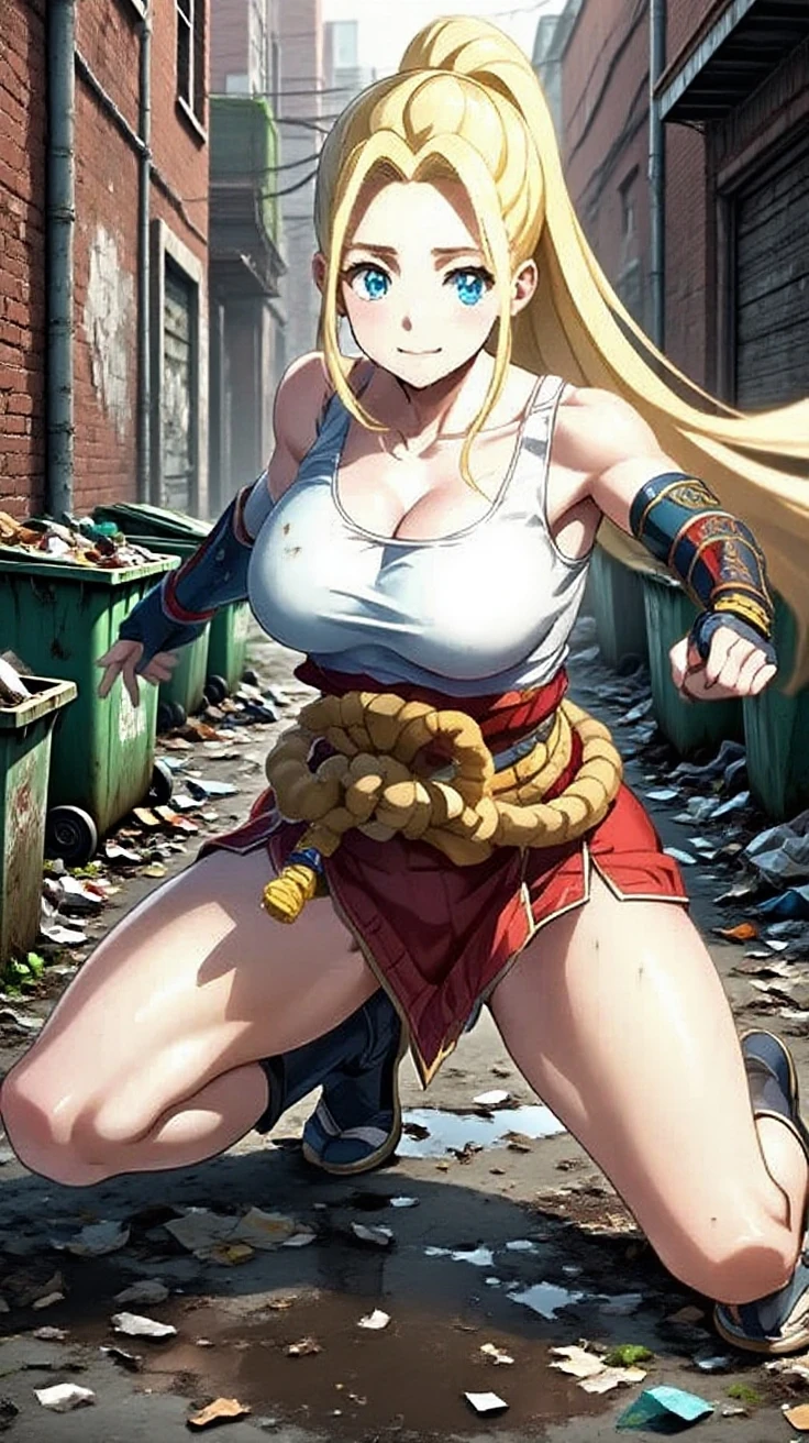 An opai woman,Barba,hair blonde, long hair，Muscle，anger, g-string, in a cage, slave, chained, good looking, Facial spots, Tighten your face, Eyes red, two hands, forehead tattoo, many chains, chained on neck, musclegirl , mulher extremamente musclegirl, Huge body, extremely muscular arms, huge woman, muito musclegirl,