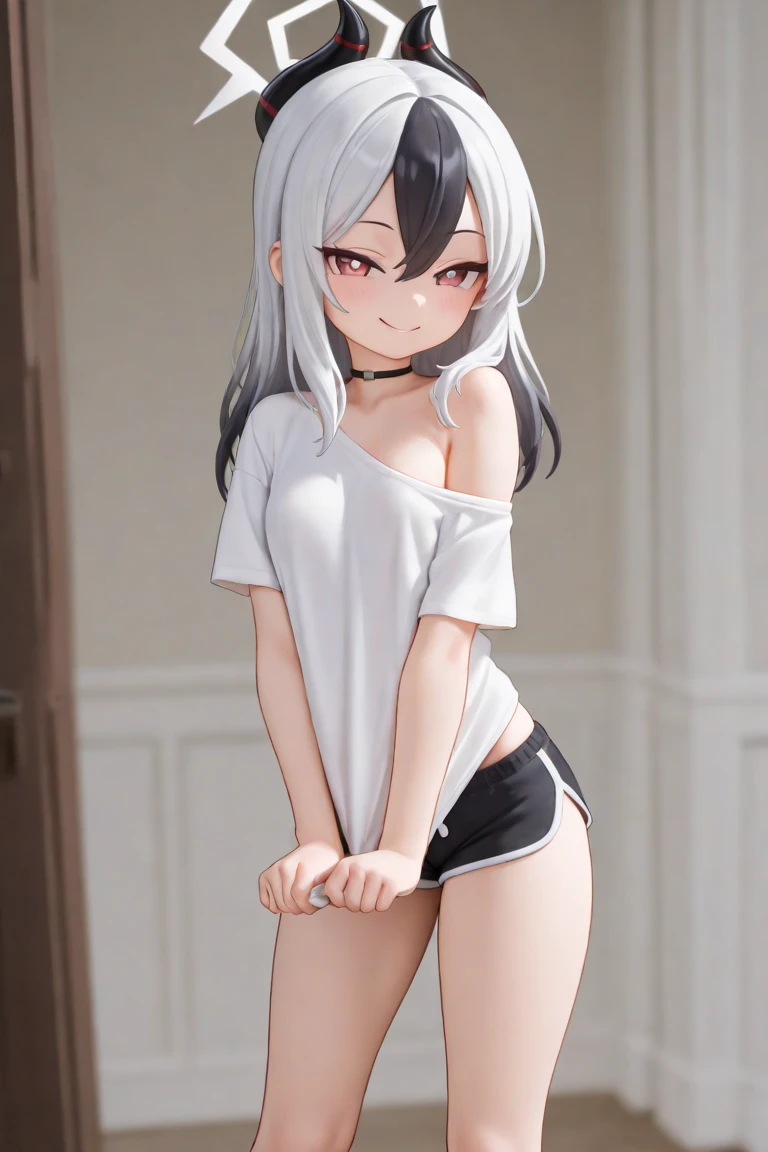 1girl,white hair,((twin tail, lightbule hair highlight)),orange eye, white sporys bra,white strapless dress, full body, chibi, [realistic], [3d], (3dcg), ((octane render)), smile, closed mouth, (8k, RAW photo, best quality, masterpiece:1.2), ultra high res, (((realistic, photo-realistic))), professional lighting, detailed lighting, professional photography, f dynamic angle, high quality, high res, extremely detailed, bloom,depth of field, sketch, sharp focus, soft lighting, good composition, god light highlight, detailed, (((photorealistic details))), detailed skin, to8contrast style