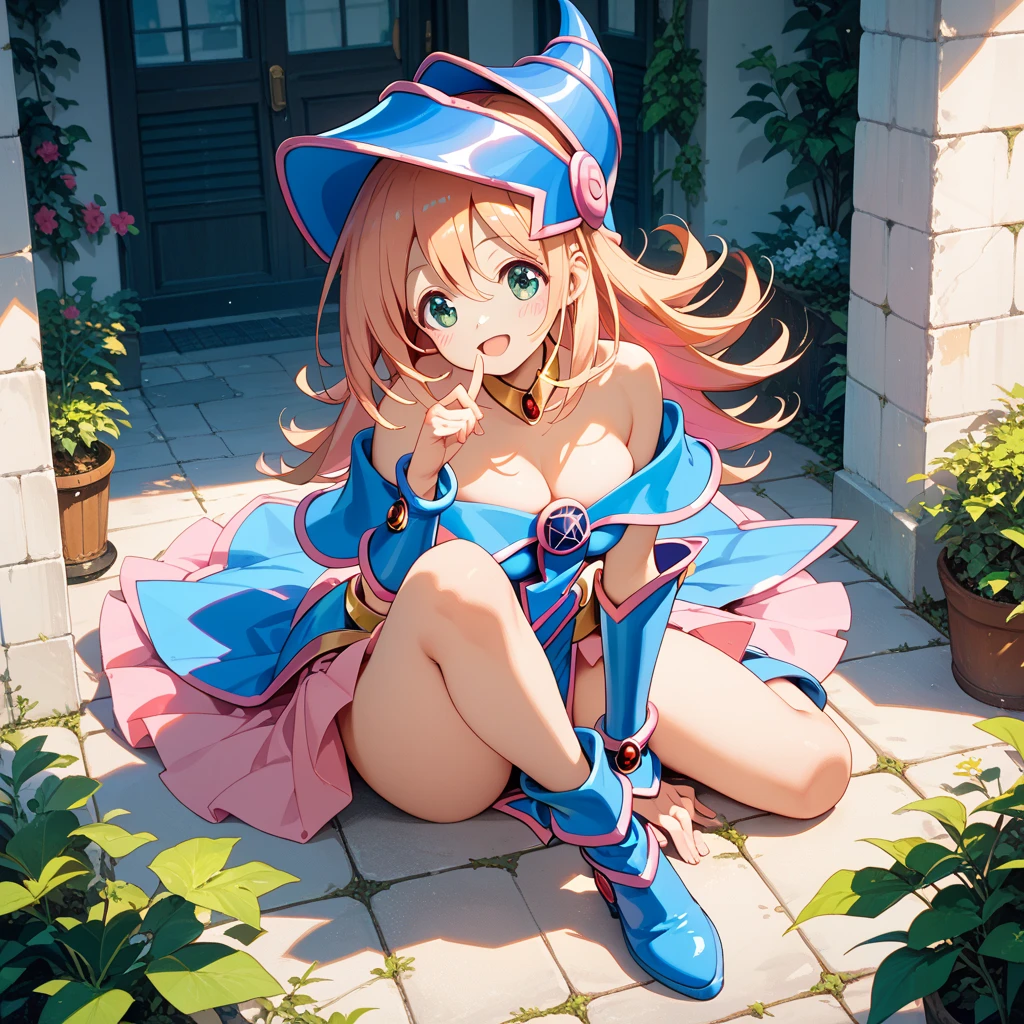 master piece,best quality,ultra detailed,8k,
ambient light,realistic skin,glossy skin,
(dark magician girl, duel monster, blush stickers, blonde hair, green eyes, long hair, breasts, blush, bangs, large breasts, hair between eyes, pentacle, pentagram, hat, dress, cleavage, bare shoulders, collarbone, choker, blue headwear, wizard hat, bracer, detached sleeves;)、
(A realistic depiction of a character trapped inside a glass bottle,:2)、(full body)、(the body is very wet:1.5)、red nail polish、yukata、glossy lips、Slightly emphasize the lower lip、blush、embarrassed expression、emphasizing the cleavage、
