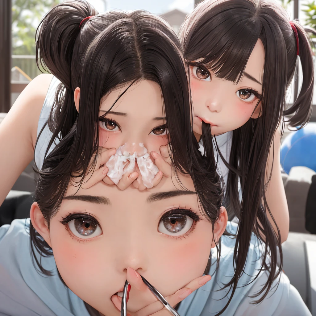 8K quality、High resolution、Two Nurses、Realistic skin texture、Two women love a penis sandwiched between them、High resolutionの肌、Women licking a man&#39;s penis with their tongues、Princess Hair、thin、Small and young breasts、Open the mouth to reveal a realistic tongue、Beautiful cleavage、Gray Hair、blue eyes、thin脚、French Braid、、Full Body Shot、Wetting、Tearing clothes
