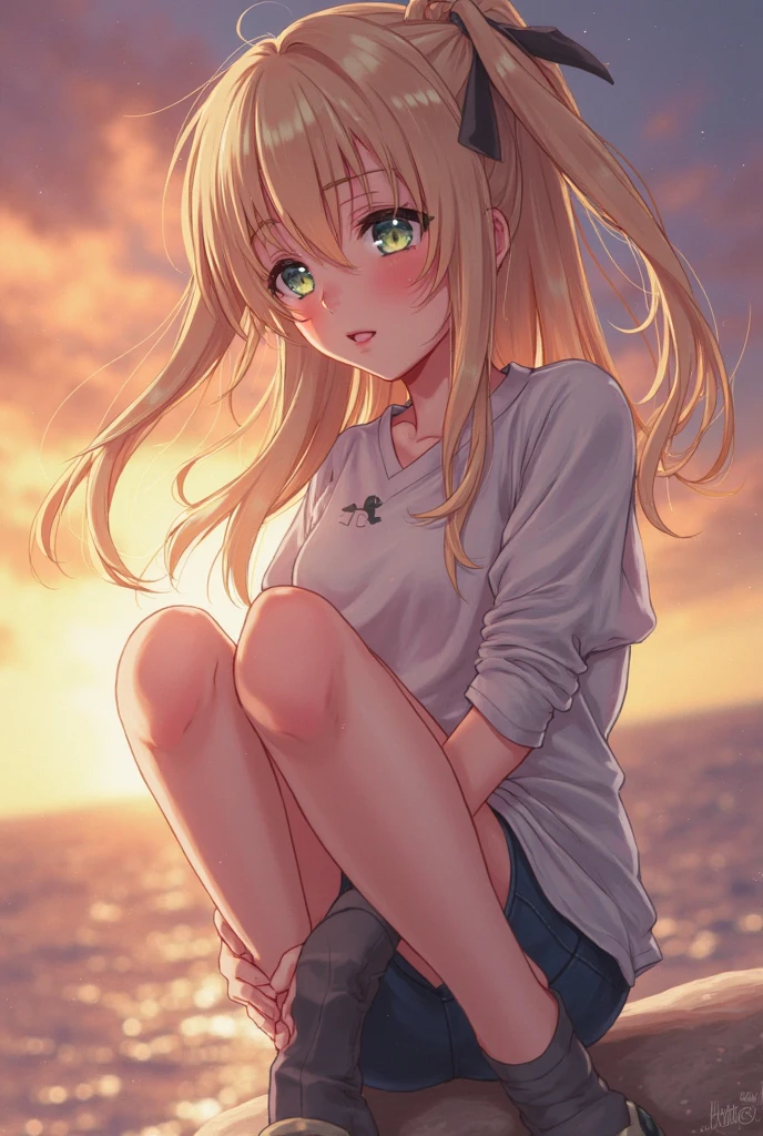 (Masterpiece, Best quality: 1.2), Ultra detailed, Cinematic lighting, hdr, illustration, landsape, 1girll, (pastelcolor), A post-apocalyptic beach, the night, Desolate atmosphere, Girl sitting on the beach, Cover vegetation, (overcast sky), The waves lapping against the coast, (Melancholy but hopeful), Quiet respite moments, (Detailed textures), Windswept hair, Cloudy at night