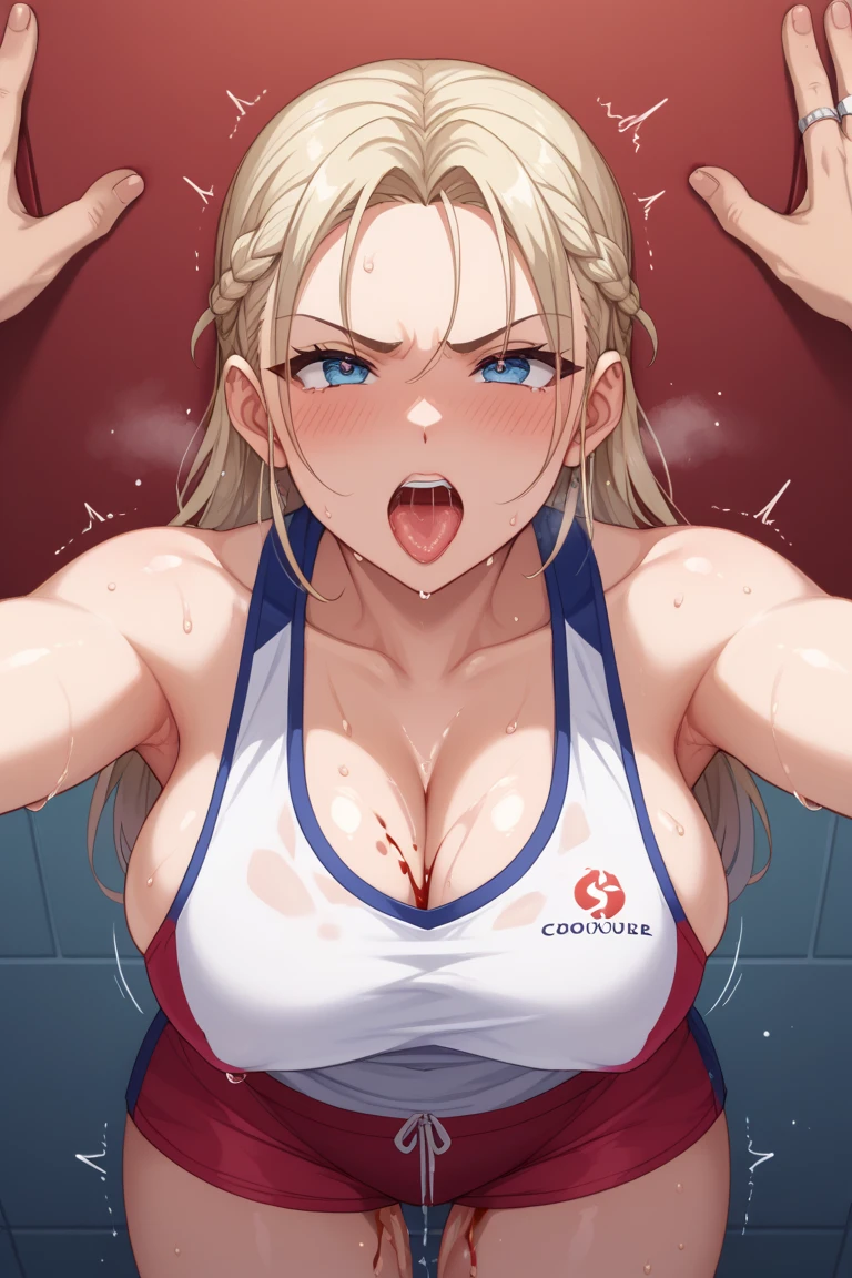 Blonde hair,Twin tail,(((Lori))),torture room,,Tears,shout out,((Naked)),tits out,Sweat,steam,((((Electric)))),Tongue out,cry,Scream,(((pain))),((electric shock)),((((Spark)))),(((Lightning))),((Electrode needle)),wounds,Open mouth,((Boob attack)),((burn)),(((fire))),(sting),