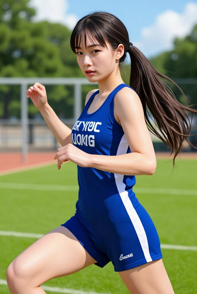 (highest quality, masterpiece), (Beautiful 21 year old Japan woman), (freckles:0.6), ponytail, smile, garden, track and field athlete