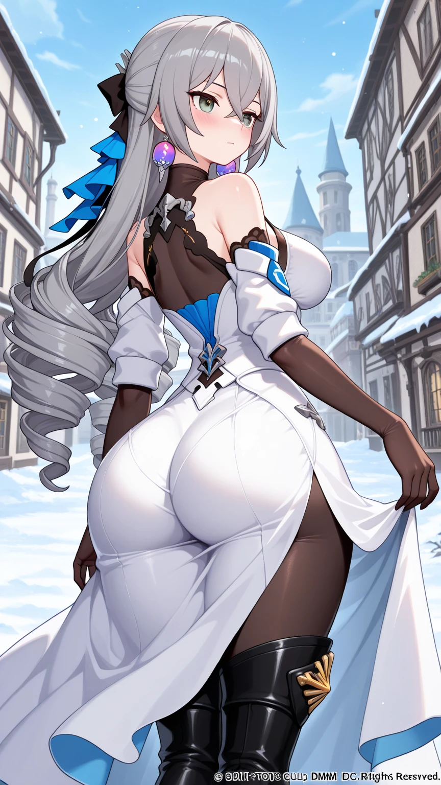 masterpiece, best quality, high quality, 1solo dark black SKIN elf, long hair, white hair, yellow eyes, full body, breastplate, looking at viewer, shiny, armor, thigh highs, high boots, shoulder armor, faulds, poleyn, gloves, gauntlets, (((1 girl))), medium to large breasts, a beautiful and cute lady, standing, (((in the pool at night))), (big muscular ass), {{{wearing armor }}} (thin waist), (incredibly beautiful full body photo, standing, (((bright eyes))), good anatomy, perfect hand muscular legs))), thin waist, muscular abdomen, wearing black high heel shoes, (((with her back to me showing her big shapely ass to me))), grabbing own ass