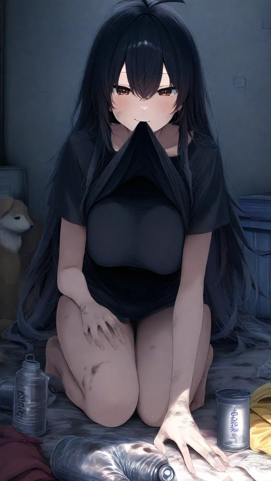 (masterpiece), best quality, expressive eyes, perfect face,Anime girl,15 years old girl,houraisan_kaguya,(half closed eyes),(turime),((seductive smile)),enjoy,(open small mouth),((gothic lolita)),((little black dress)),Lace,red ribbon,hair ribbon,NSFW,((cleavage)),((off shoulder)),((strapless))one girl,((black hair)),Extra Long Hair,wave hair,((red eyes)),((shining eyes)),masterpiece,best quality,large breasts,Anime,((cinematic lighting)),((hime_cut)),at midnight,perfect finger,,((vaginal sex)),missionary position,vaginal penis,((1 man and 1girl are having sex)),lie on one’s back,sleeping,overhead shot,((fat man))