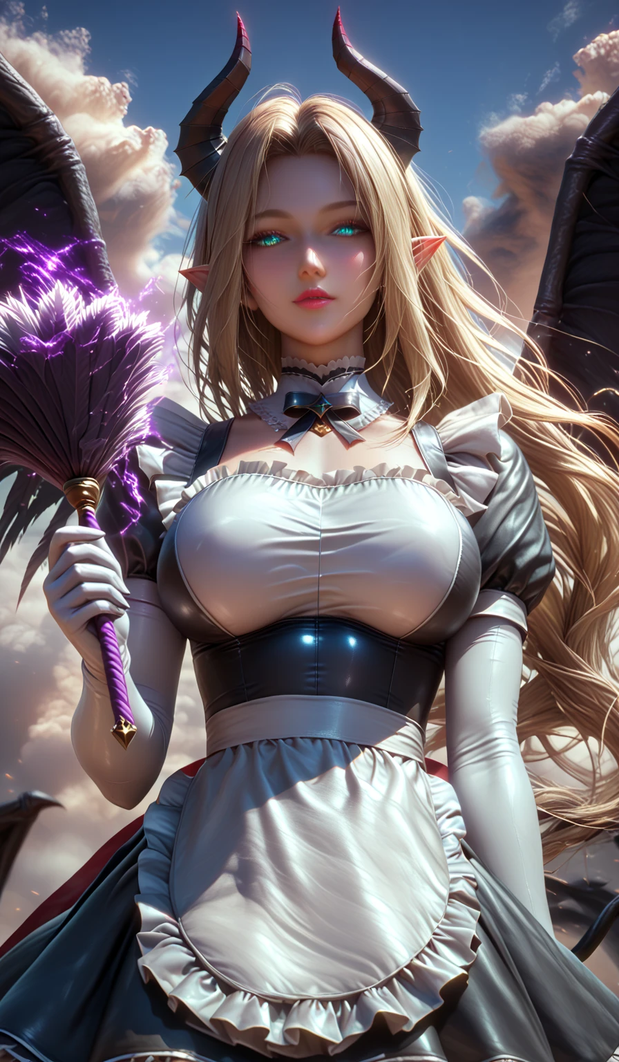 ((Full body, Princess Zelda as a humanoid skunk, big breasts)), in one ((black maid outfit with white skirt and white pantyhose with clip on skirt)), she has ((short black hair)) and ((blue eyes)), she is inside a cave, 16k, highres, best quality, award-winning, high details, anatomically correct, masterpiece, UHD, ccurate, retina