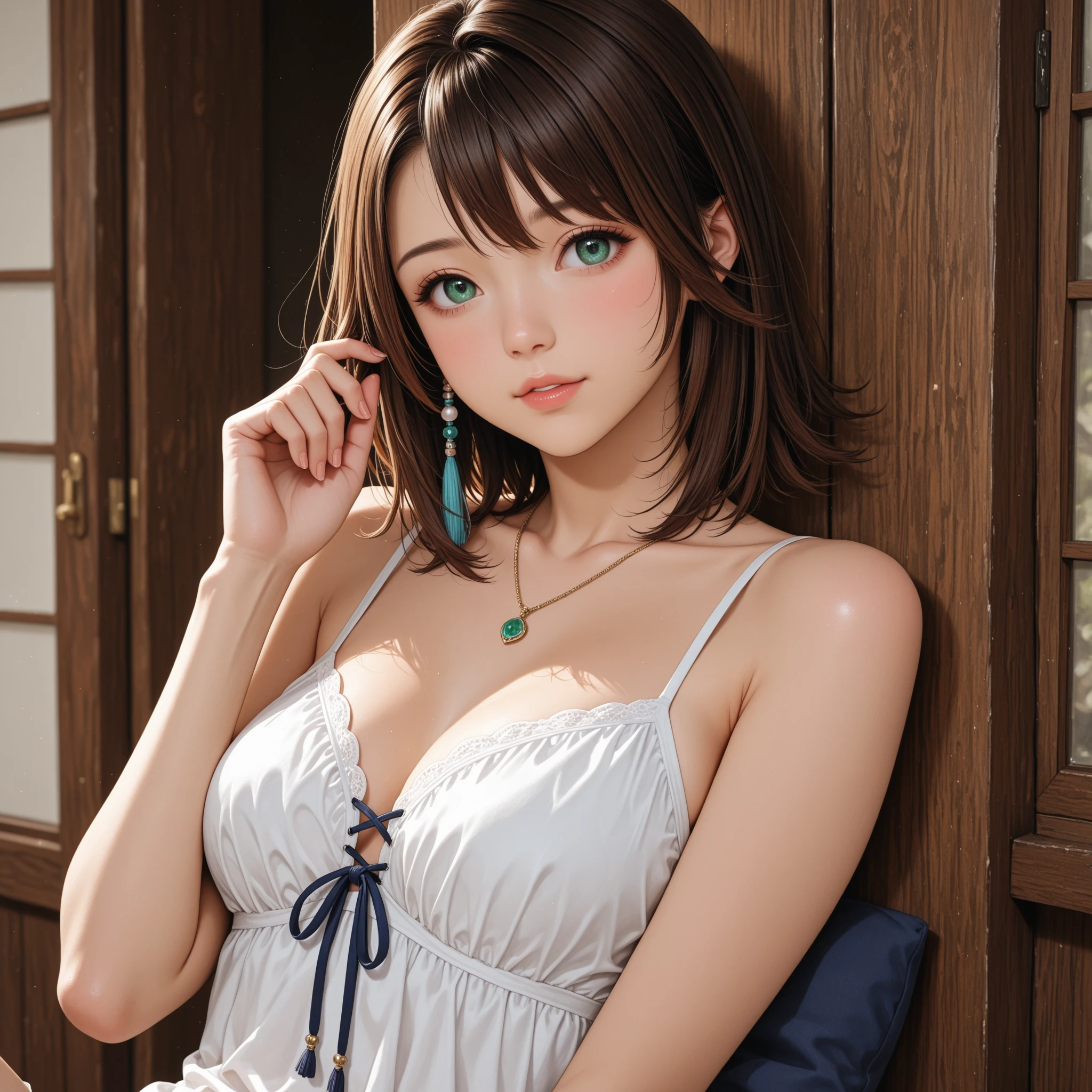 (masterpiece:1.3, highest quality, Ultra-high resolution, Super detailed), (Realistic, photoRealistic:1.4), Beautiful illustrations, Perfect lighting, Natural light, colorful, Depth of written boundary, 
Beautiful detailed hair, Beautifully detailed face, Beautiful fine details, Beautiful clavicle, Beautiful body, Beautiful breasts, Beautiful thighs, Beautiful feet, Beautiful fingers, Perfect fingers, 
View your viewers, (Face Focus, Upper Body), 1 girl, Japanese, Sculpture model, Perfect Face, (Perfect Anatomy, Anatomically correct), Cute and symmetrical face, Baby Face, , Shiny skin, Swept-apart bangs, Golden Eyes, Big eyes, Slanted Eyes, Long Eyelashes, Double teeth, (Medium chest:1.6, Tight ass, Captivating thighs), 
((Casual Fashion:1.6))