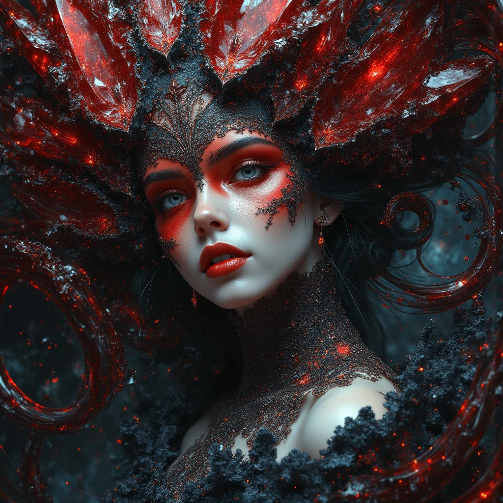 (Aschenhardt Style:1.4), Masterpiece, Best Quality, High Quality,(Dark shapeless creature with dark red glow and red eyes and surrounded by darkness:1.2), (in profile), (Darkness:1.2), Abstraction, Deep Sea, Award-winning photography, Depth of field, HDR, Very detailed, Trending in art stations, Trending in CGsociety, Complex, High detail,(Masterpiece:1.2, Best Quality), (Best Lighting, Very Delicate and Beautiful), (Best Lighting, Very Delicate and Beautiful), (Beautiful Detailed Face), (Detailed Eyes and Detailed Face:1.2), Dark Fantasy, (Young Girl, Little Beast, 1girl, Solo, Crazy Smile, Pale Skin,19 Piercings,((tattoos all over body,Tribal tattoos all over legs)) gray hair, glowing red eyes, dynamic angle, vampire), (get chains, magic circles, graffiti on the wall, in the background)),get demons to be summoned), magic thunder, pointy_ears, fangs,demon wings,demon horns,blood on face,blood rain,blood mist,(depth of field),high contrast,(blood splash:1.4),cowboy shot,full body, black lace up thigh boots,shout, Sacrifice, Magnificent Stage