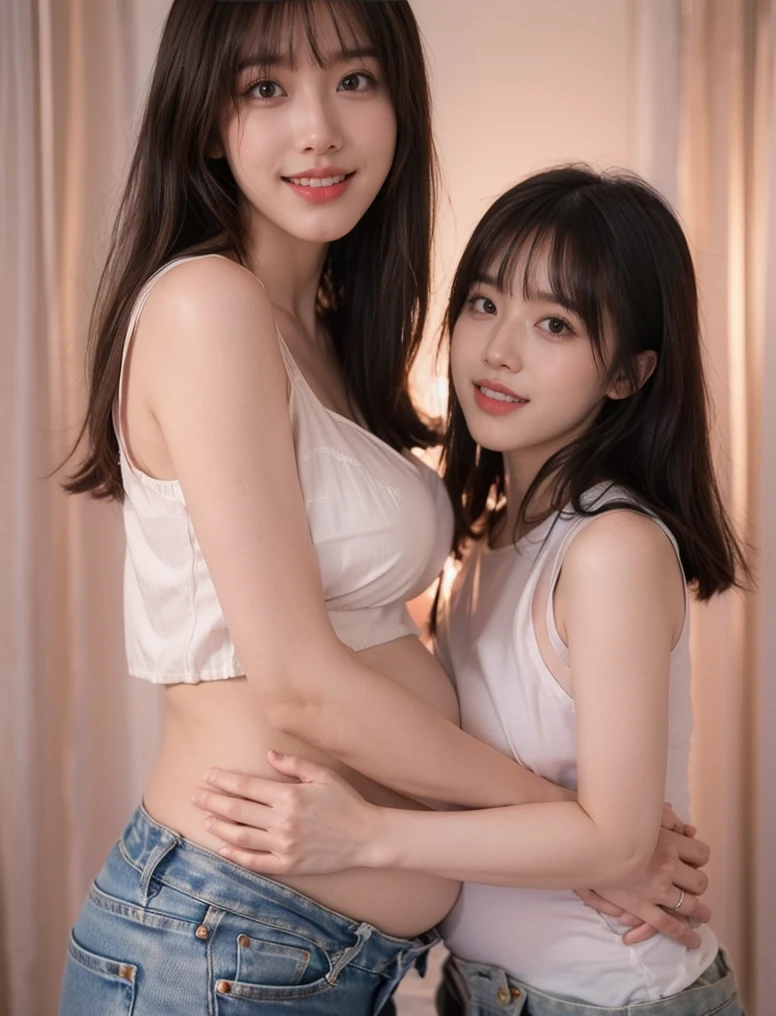 Beautuful Women、18year old 、Half body shot、80mm、bangss、Hotel room in idle stage costume、A smile、nudde、NSFW