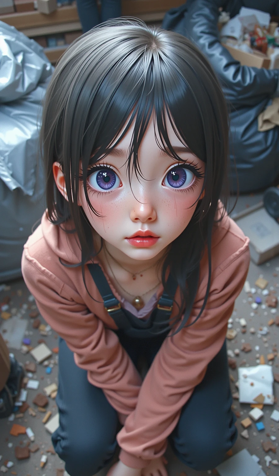 High resolution, Highest quality,  super high quality, Very detailed, 8K、(underwear:1.2)、、Embarrassing、Sweaty、Sweat、Embarrassing、(masterpiece:1.2, Highest quality), (Realistic, photoRealistic:1.4), Beautiful illustrations, (Natural Side Lighting, Cinema Lighting), View your audience, whole body, 1 Girl, Japanese, high school girl, Perfect Face, Cute and symmetrical face, Shiny skin, Baby Face, (short hair, Low Twintails,Black Hair), Hair between the eyes, black eye, Big eyes, Droopy eyes, (Center of chest, Captivating thighs, Big Ass)、