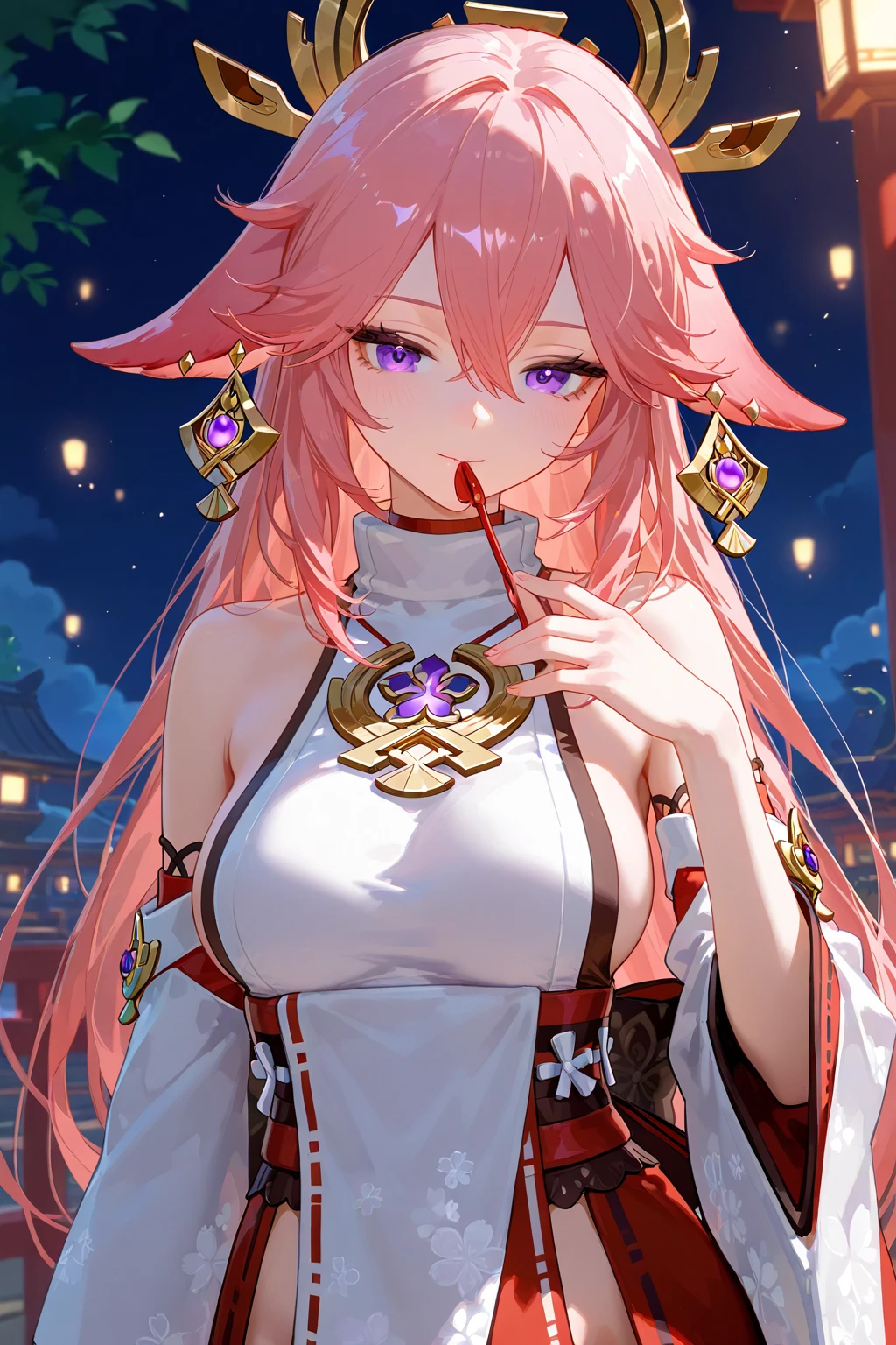 4k,1girl,A woman in the gohei at night,Yae Miko,huge filesize,artbook,Cinematic Lighting,face_focus,profile,
<lora:[LoRA] mhy_genshin_YaeMiko_v1.0:1>,, (masterpiece, high resolution, best quality:1.4, breathtaking, ultra detailed)