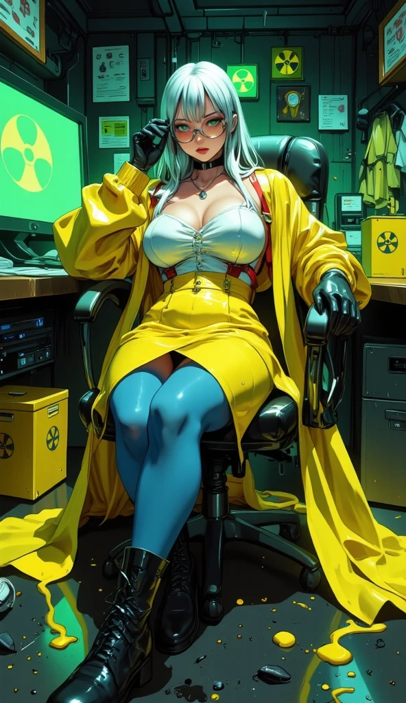(Masterpiece, Best Quality), 8k Wallpaper, highly detailed, poster, vintage sci-fi film, 1960s, a magazine cover with sexy giant nurse towering over a tiny city, a portrait by Paul Kane, cinematic movie poster, perfect face, Lime green hair, Attack of the 50 foot woman, giant woman, tiny city, lines, abstract, mid century modern, movie poster, vintage, white nurse uniform, stiletto high heel shoes, tiny destroyed skyscrapers city, retrofuturism, pulp sci fi, pulp sci-fi, 60's pulp illustration, scifi pulp, pulp book cover art, pulp scifi, old retro pulp comic cover, pulp science fiction, pulp scifi illustration, vintage scifi, skyscrapers sized under her knee