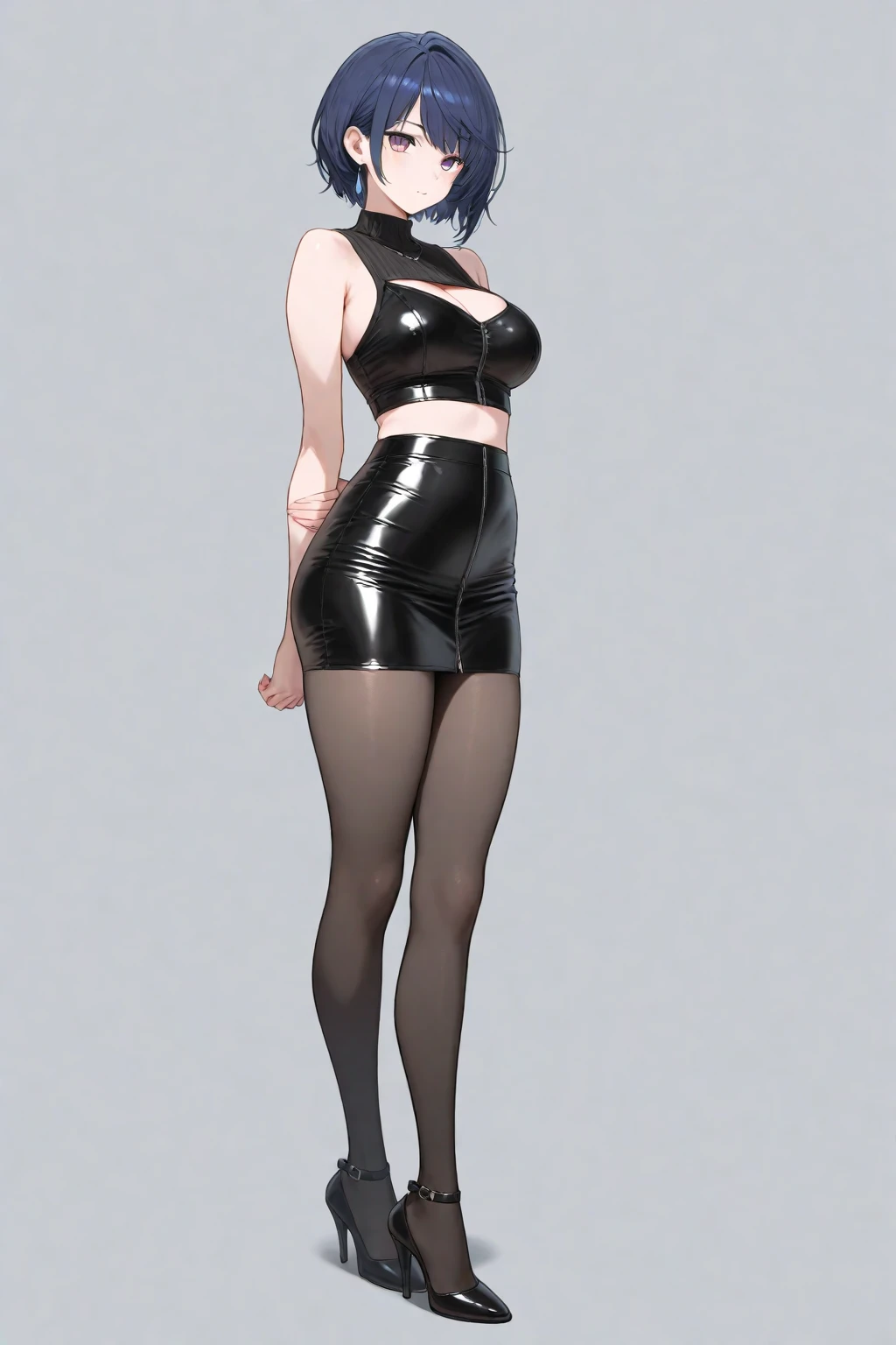 Juri , personagem do game Street Figther 6 , very short black dress that reaches mid-thigh and is open from the neck to the belly , Black boots , fully body , facing the front , walking down a deserted street , during the day , Sunnyday