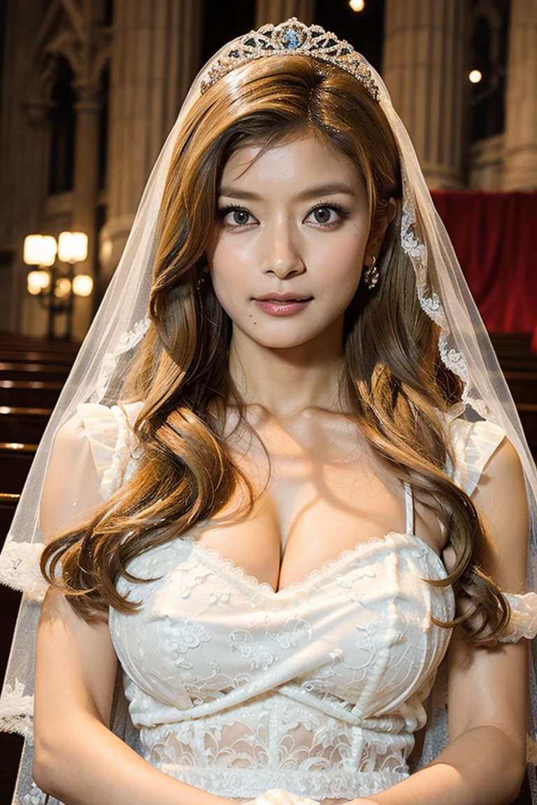 (Wedding hall、whole bodyが見える:1.3、Celebrate together、A large number of people)、(Realistic、Like a photograph、Live Action、8K, Photorealistic, RAW Photos, Best image quality: 1.4), Single-lens reflex camera、RAW Photos, Highest quality, Realistic, Very detailed CG Unity 8K wallpaper, Written boundary depth, Cinematic Light, Lens flare, Ray Tracing, Realistic background、((Wedding dress:1.5、Mermaid Line Dresses、bouquet)、Cleavage:1.37、Big Breasts)、((Ultra-dense skin))、 1 female,Cute Japanese Woman、Japan Bride、((whole body:1.5)、Looking at the audience:1.1、Overflowing with smiles、Random hairstyle:1.2、I like that style、Stylish、Very detailed、Pay attention to the details、Long Hair、Hair Arrangement、Half-up hairstyle、perfect bridal dress、(White skin)、Beautiful legs:1.1、Great atmosphere、View from the front、Beautiful background、Detailed background depiction、Detailed portrait、View from below