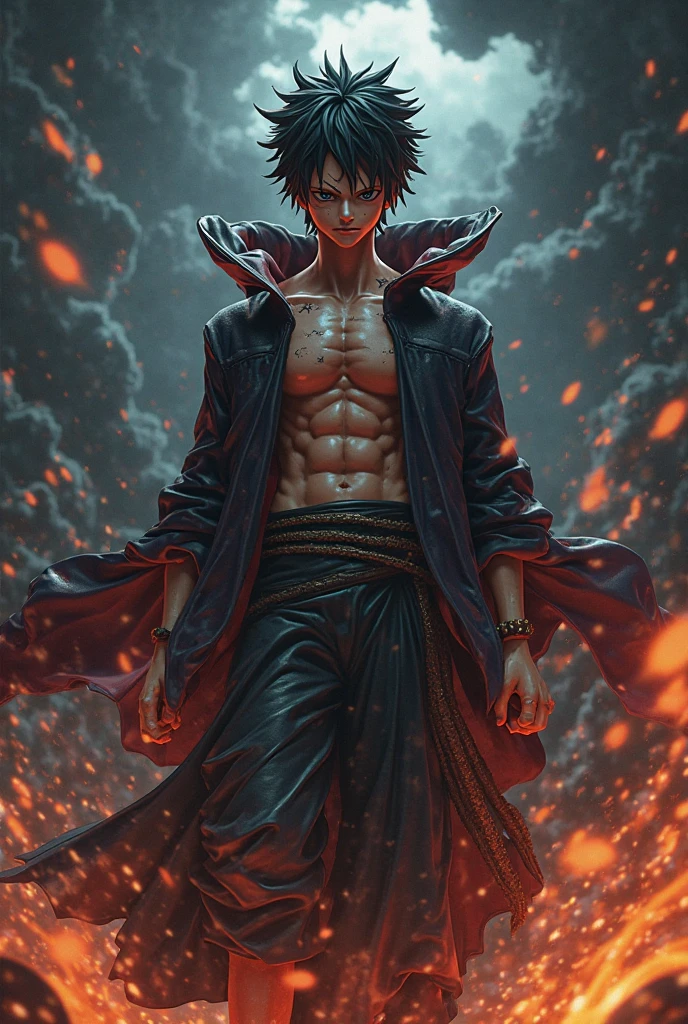 portgas d. ace, hat, topless male, shorts, belt, jewelry, necklace,anime guy with a hat and a cowboy hat on his head, fire behind him, badass anime 8 k, hades, handsome guy in demon slayer art, flames around body, fire!! full body, beautiful male god of death, handsome japanese demon boy, fire demon, 4k anime wallpaper, detailed digital anime art, beautiful avatar pictures, 4 k manga wallpaper
