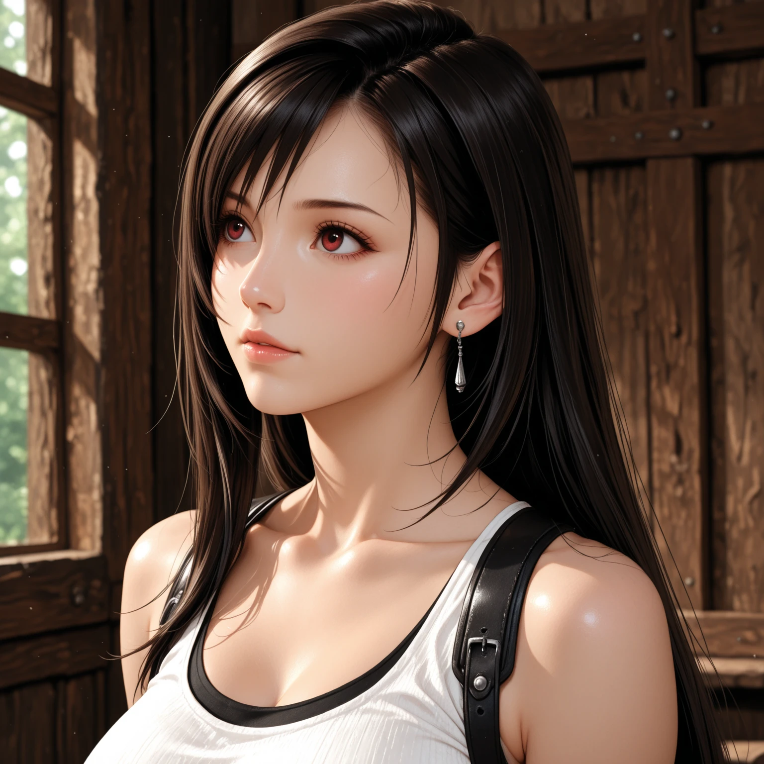 Final Fantasy VII, masterpiece, absurdres, 1girl, Tifa Lockhart, length hair, messy hair, large breasts, breasts out, Bound, Bondage, (arms behind back:1.4), BDSM, tape, TAPE BONDAGE, close-up, srestrained, best anatomy, Curled up, sad face, shout, Upper body, humiliation, desperate, (Stripped naked), (men touching her), touching hair, pov men raises her hair, men playing with her long hair, men messes up hes hair, (men raises her back hair), (men stroking her  hair), milk comes out of her nipples, milk dripped from her nipples, tied up in the forest, outdoor, forest, lying on the ground 