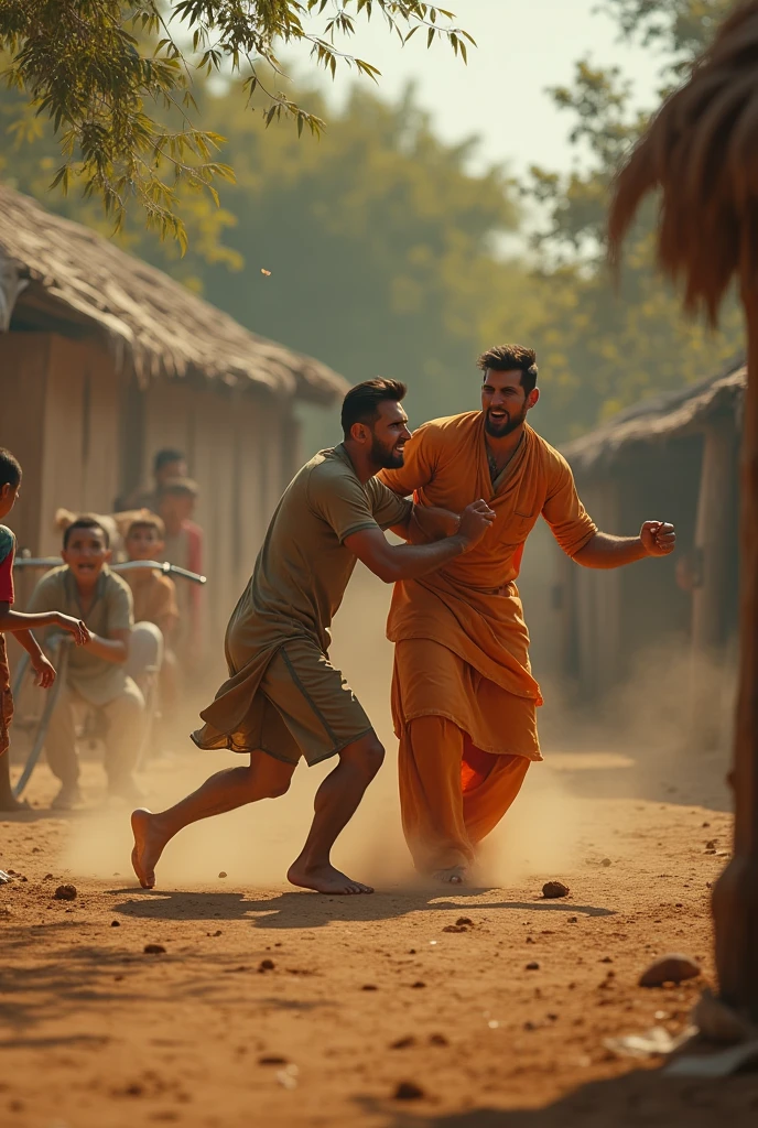 Two brothers living in India, out of which the elder brother, who is 30 years old, beats his younger brother, who is 25 years old wearing indian traditional clothes