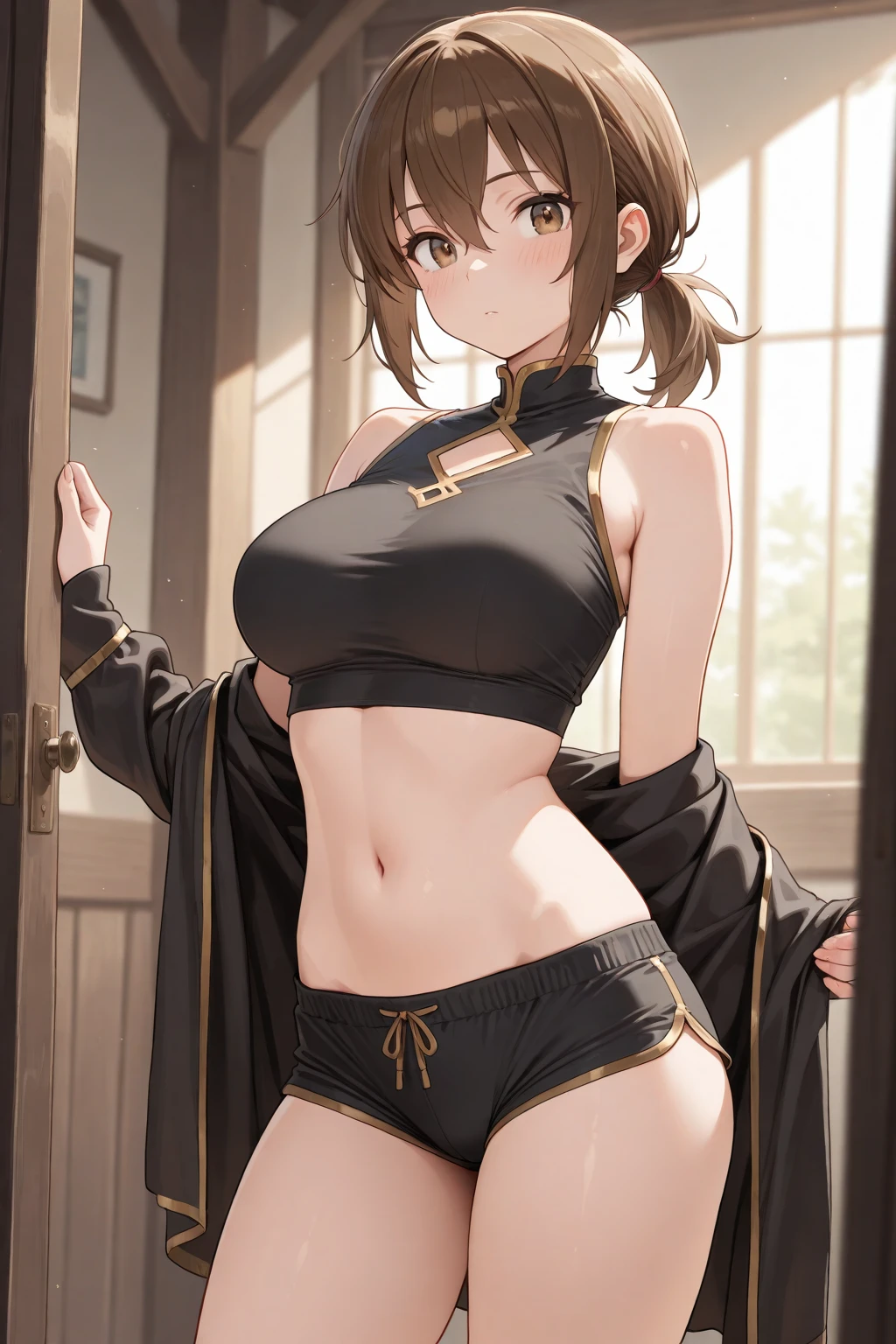 anegasaki nene、Shiny brown hair, short hair, (Beautiful brown eyes、Sparkling eyes, Fine grain)、smile、Ultra-detailed eyes、Very detailed顔, Very detailed目,
Highest quality, (masterpiece:1.3), Absurd, High resolution,16K, 超High resolution, Official Art, figure,Very detailed, One girl, alone, whole body, 20-year-old,
Delicate line tail face,
(Cowboy Shot:1.5), (From above:1.5),
(Standing on one leg:1.3), (Turn your body:1.5), (Dancing:1.5), (Spread your arms:1.2) Laughing with your mouth open,
(Belly Dancer:1.5),
(((autumn leaves, illumination, Bonfire, night, Pink Full Moon, Japanese architecture, In the moonlight)))