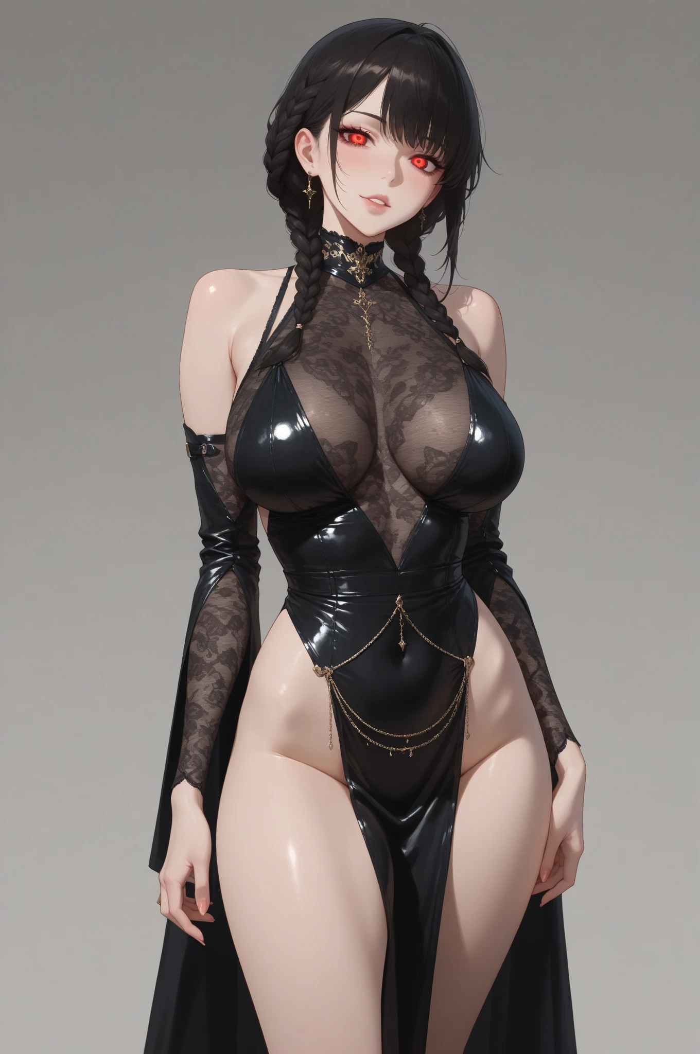 (((1girl:1.8))), ((exposed collarbone:1.5)) ((Bardot neck area:1.3)), style, ((black color palette)), anime style, (((elf))) (((black luxury dress:1.4))) (((smoldering eyes))), ((bald:1.5)), ((no hair:1.5)), 8k, 4k, Unreal Engine 5, octane render, trending on pixiv, ((exposed neck:1.7)) ((intricate details on dress:1.4)), (((exposed shoulders:1.5))), fanbox, skeb, (((long sleeves:1.5))), masterpiece, ((short dress:1.2)),(skindentation:1.4), ((decorated sleeve cuffs:1.3)), (full lips:1.5), ((cleavage cutout:1.2)), (((dark lighting))), smooth soft skin, big dreamy eyes, beautiful anime wide eyes, black background, concept art, digital painting,