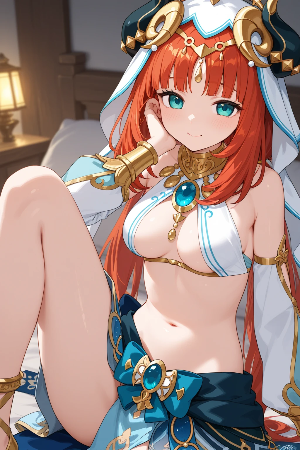nilou_(genshin_impact) commentary highres paid_reward_available variant_set 1boy 1girl aqua_eyes blunt_bangs blush breasts censored circlet completely_nude cowboy_shot fake_horns fingernails green_nails head_on_pillow heart heart_in_eye hetero holding_hands horns indoors jewelry light_smile long_fingernails long_hair low_twintails lying medium_breasts missionary mosaic_censoring nail_polish navel nipples nude on_back on_bed parted_bangs parted_lips penis pov pov_hands pussy pussy_juice raised_eyebrows sex solo_focus spread_legs stomach symbol_in_eye thighs twintails vaginal veil very_long_hair white_headwear