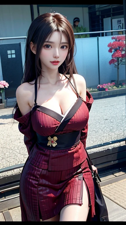 play sports often, 、(crimson red kimono:1.6)、(Navel exposed:1.2)、(exposing nipples:1.2)、(Cyberpunk settings: 1.2), compensate,, (1 girl: 1.4), highest quality, masterpiece, (reality: 1.2), young woman, lady, detailed face, fine eyes, fine hair, fine skin, looking at the viewer, dramatic, vibrant, sharp focus, 50mm, f1.2, EOS R8, (3/4 body: 1.2), Overall image, (With the river in the background: 1.6), (highest qualityの詳細: 1.2), 8K HD,(huge breasts:1.8)、(Lie down and open your legs:1.3),