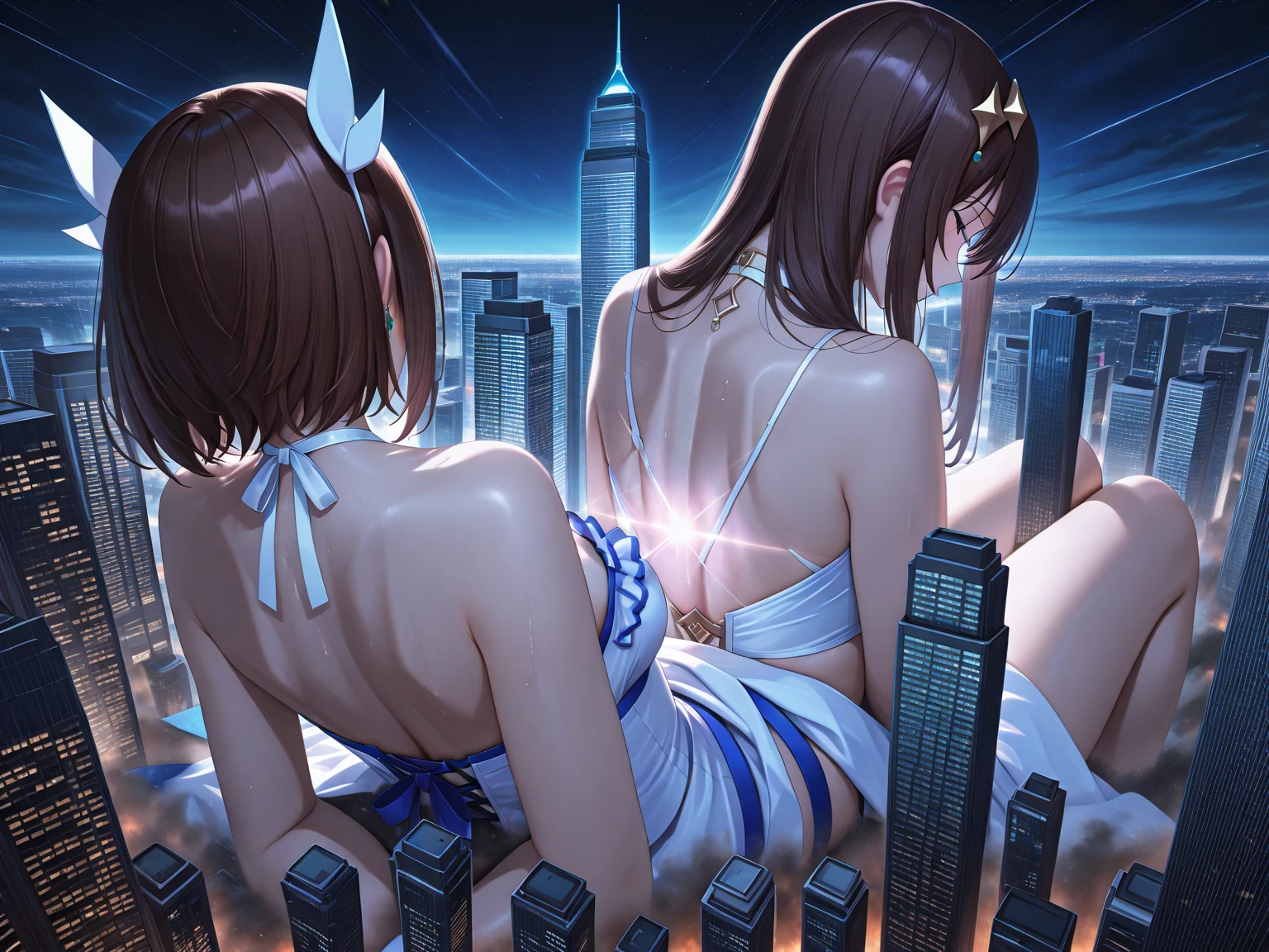 (Highest quality, masterpiece) High resolution, Very detailed, Detailed Background, Cinema Lighting, figure, One girl, alone, Active Pause, Space Theme, Shiny Hair, Horology, time, hourglass, Celestial, constellation, performer, Starlight, bangs, Bob, Hug your feet, (nude:0.7), 