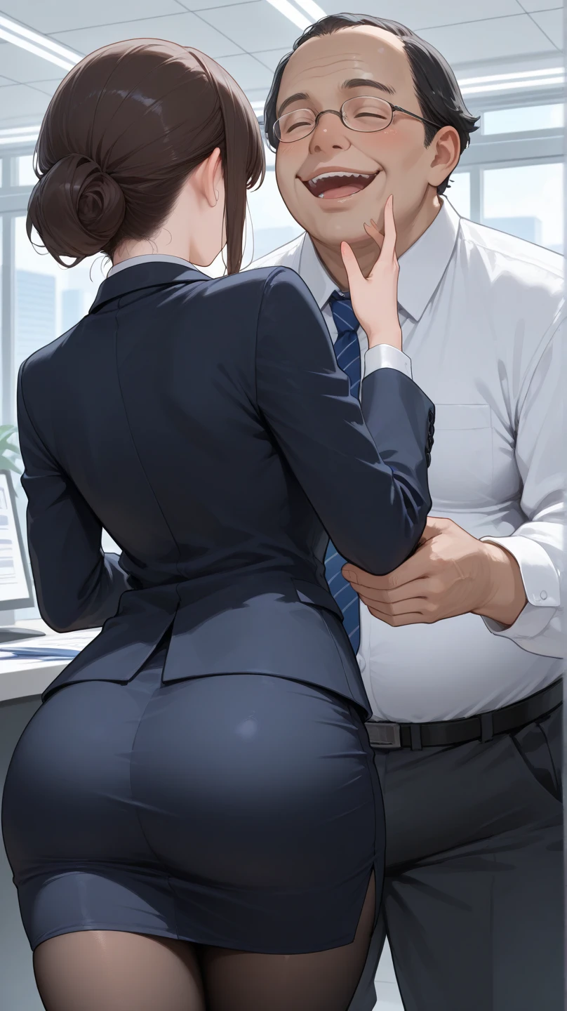 Nude 24 year old teenage cute ustazah malay woman with long hijab,wearing pantyhose,arousal expression,shy,grinning,office background,showing butt,hands on butt,exposed butthole,three man licking her anus standing from behind,bending over,analingus,view angle from side,filled with drip