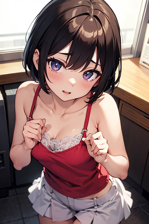 Highest quality、masterpiece、One Girl、Underwear only、Cute Lingerie、On all fours、In close range、Proximity、blush、Staring at this、Thinly opened mouth、