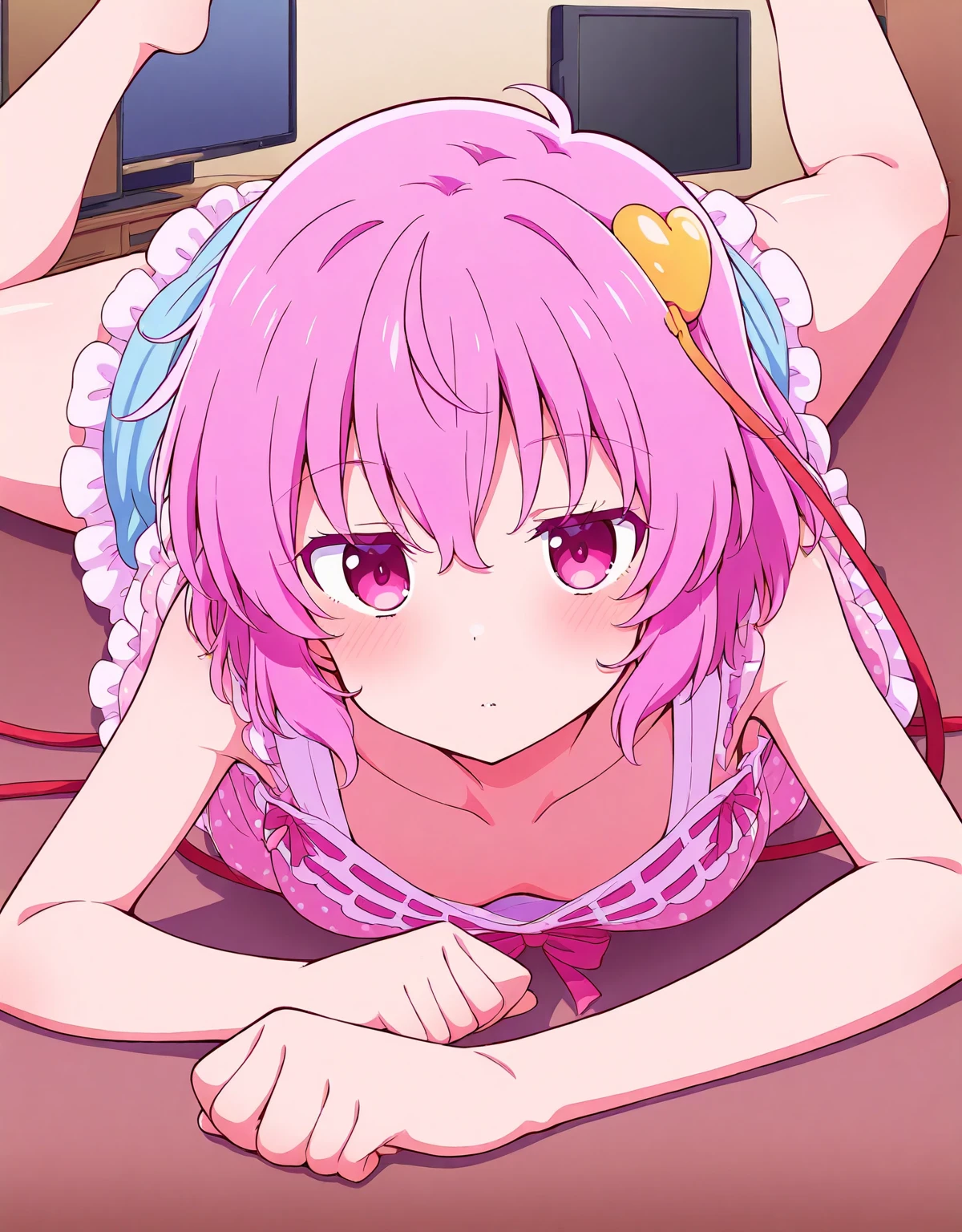 one male and one Girl with pink hair, long double-tailed hairstyle, ((small pink bushy eyebrows)), dressed in lolita clothes, marked vagina, lolicon (Zankuro) drawing style by zankuro artist, ザンクロー style, image uploaded to R34, girl sucking penis cum bubbling out her mouth, delicately holding the testicles, in a street, girl giving a blowjob to male, close up