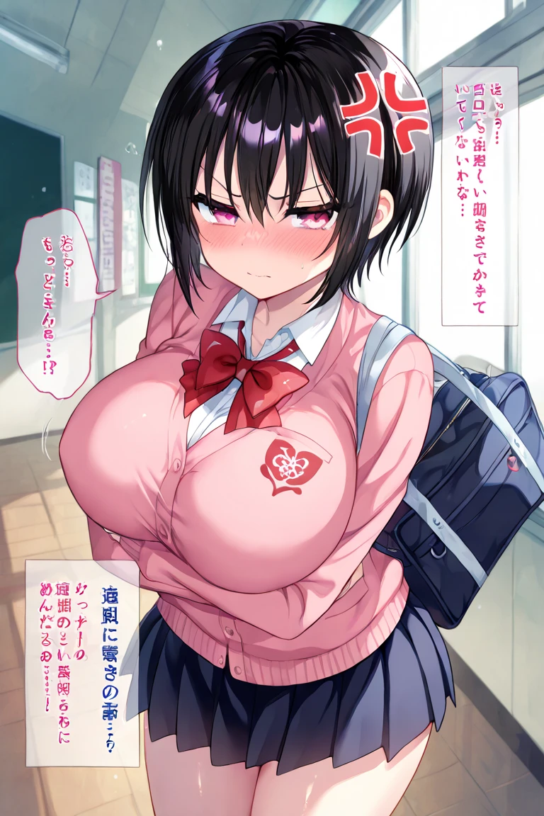 on the train、Black bob hair、hairpin、high school girl、Ahegao、Drooling profusely、Large Breasts、Soft Breasts、、((The man behind me vigorously massages my breasts.:1.2))、Saggy breasts、((Grab me)),Pale pink nipplean&#39;s mouth near 、Licking