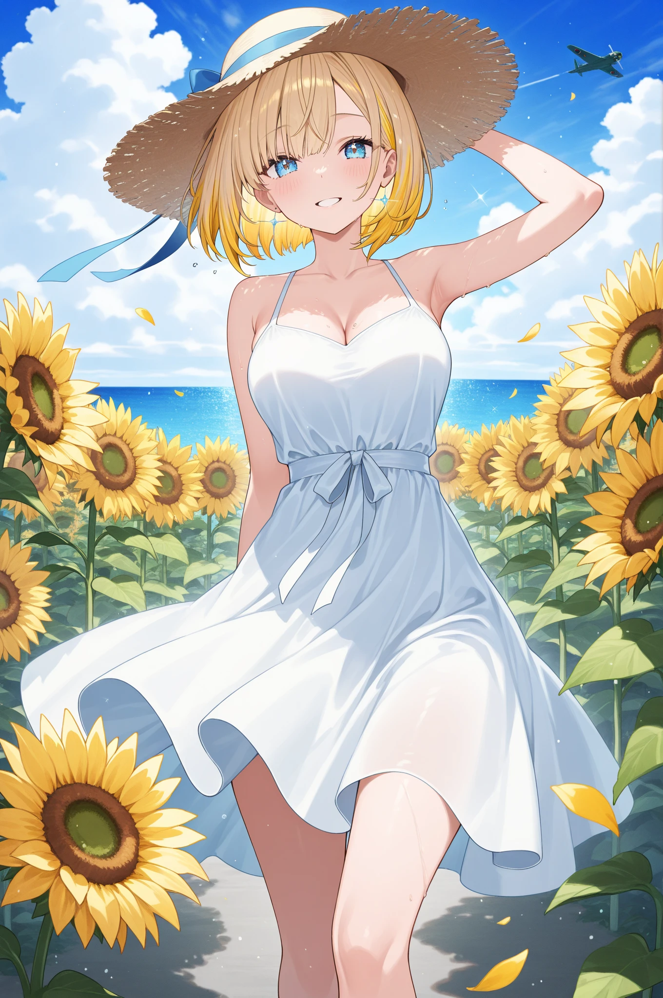 Summer sky、sunflower、Straw hat、Big smile、Oxytocin、One Piece Appears、Open your mouth wide、Wink、Bright, Energetic and aggressive、