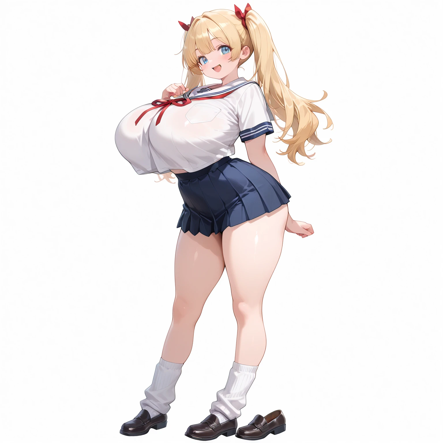 Masterpiece, best quality, official art, 8k wallpaper, very detailed, illustration, small 1girl, grinning, blonde hair, wide hips, (huge breasts), pulled down yoga pants, sailor top, backpack, standing, from afront, bratty, ((detailed pussy)), inside bus, bratty girl, teasing, by asanagi, underboob, midriff