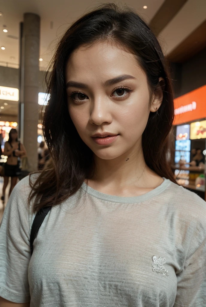 hot asian wearing clothes in the mall