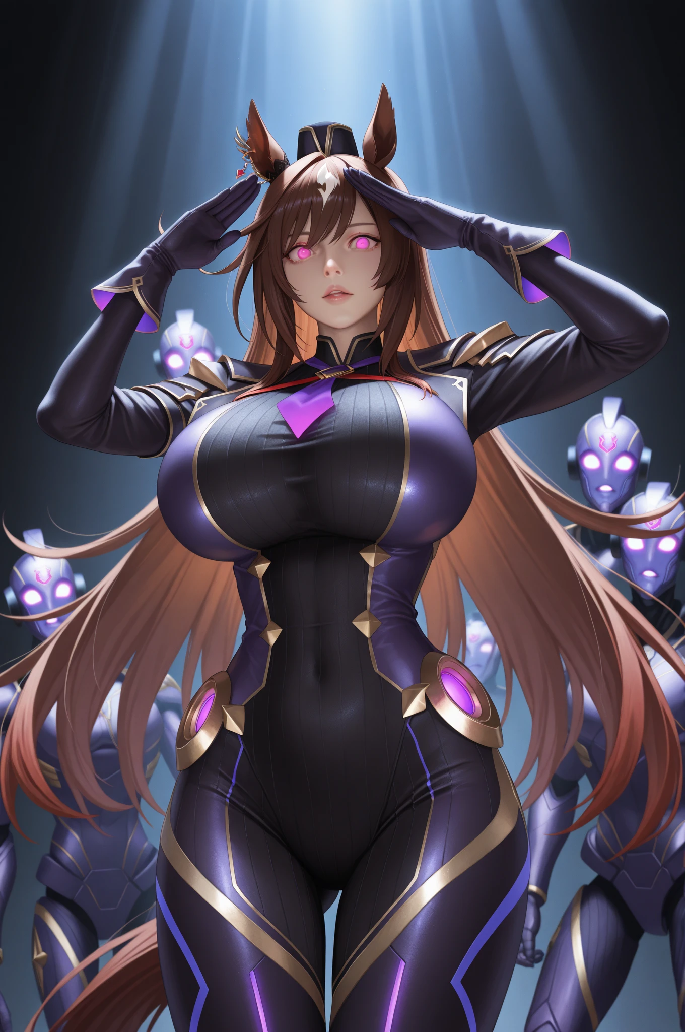 (masterpiece), (best quality), (intricate details), high resolution, visually stunning, sidelighting, (((amber eye colour which glow)), deep shadow, nothing but white background, (Dva from overwatch), (wearing a jumpsuit which is predominantly light blue, with a bit of black and purple on the sides), brown hair, heart-shaped pupils, , seductive smile, cinematic lighting, sparkle, ray tracing, backlighting, ((super shiny face)), thick thighs with skinny body, (winking at pov),