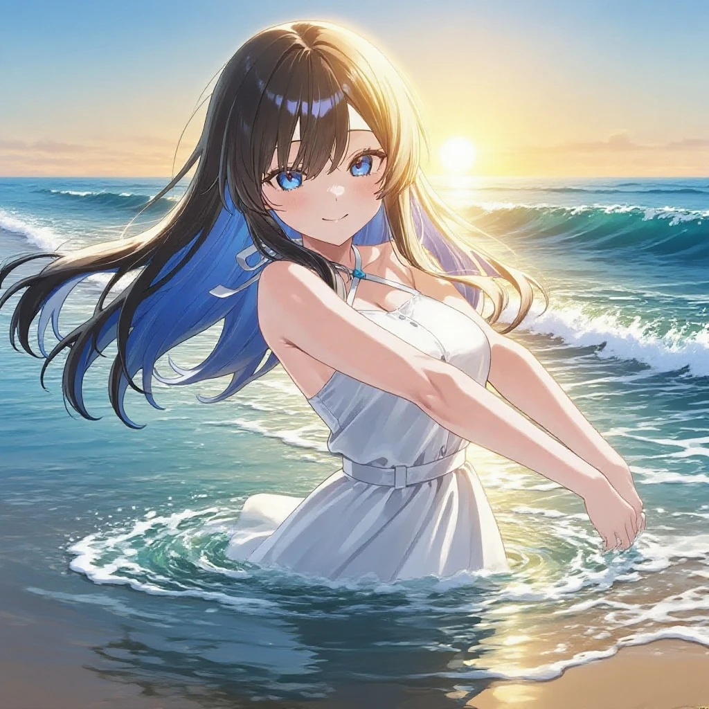 bunny girl senpai, Menina anime em um vestido branco no oceano, nagatoro, anime moe artstyle, anime visual de uma garota fofa, anime oficial ainda, anime girl walking on water, arte oficial anime, hestia, arte oficial, kyoto visual key animation, anime visual de uma jovem mulher, arte oficial, filme anime de alta qualidade ainda